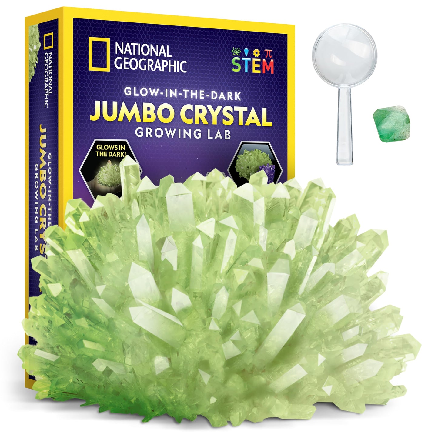 National Geographic Jumbo Crystal Growing Kit - Grow Your Own Giant Glow in The Dark Crystal in a Few Days, Science Kit, Grow Crystals for Kids, STEM