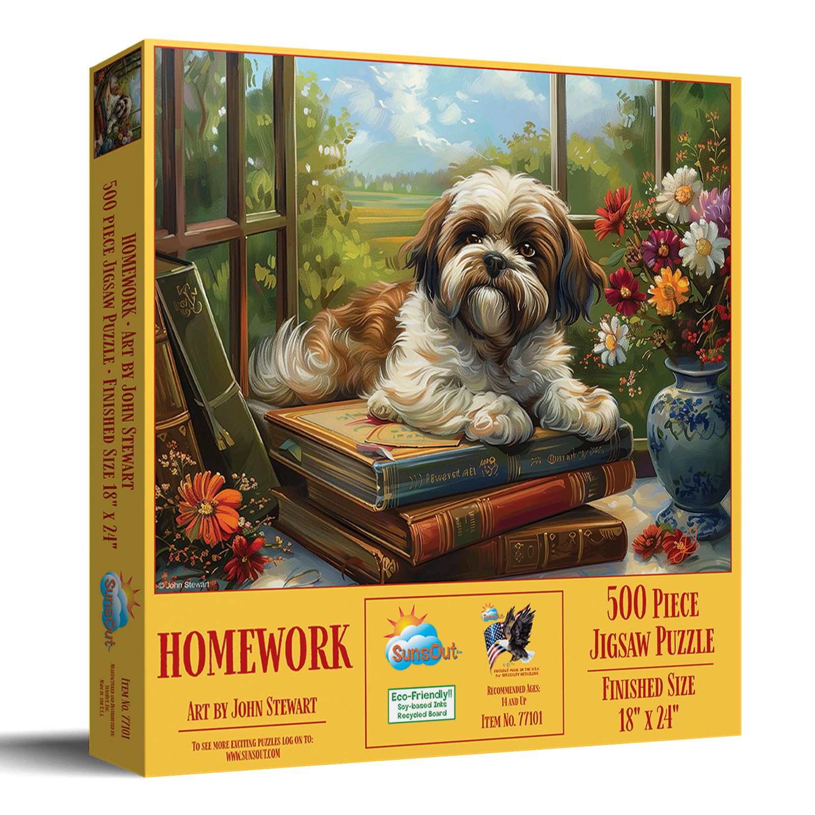 SunsOut Homework Shih Tsu Dog 500 piece Jigsaw Puzzle for Adults - Animals, John Stewart - 18" x 24" MPN# 77101