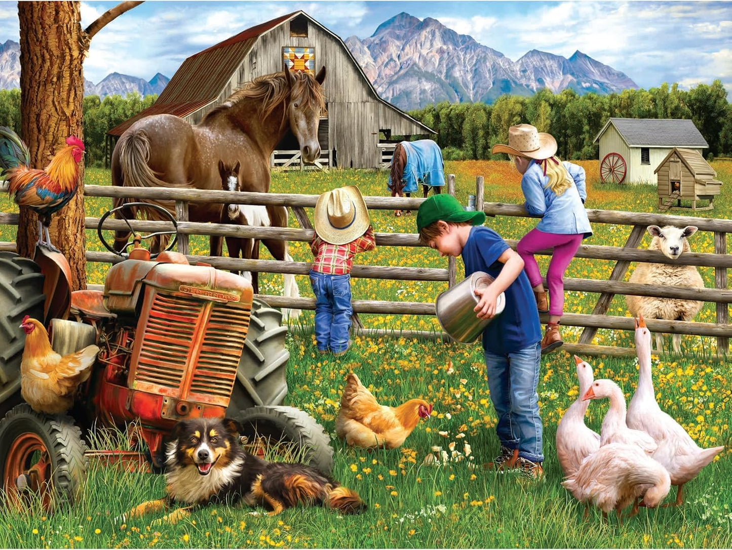 Little Helpers 750 Piece Jigsaw Puzzle for Adults by Sharon Steele - 27x20 Inch Whimsical Country Farm Scene from KI Puzzles - Challenging, Hard