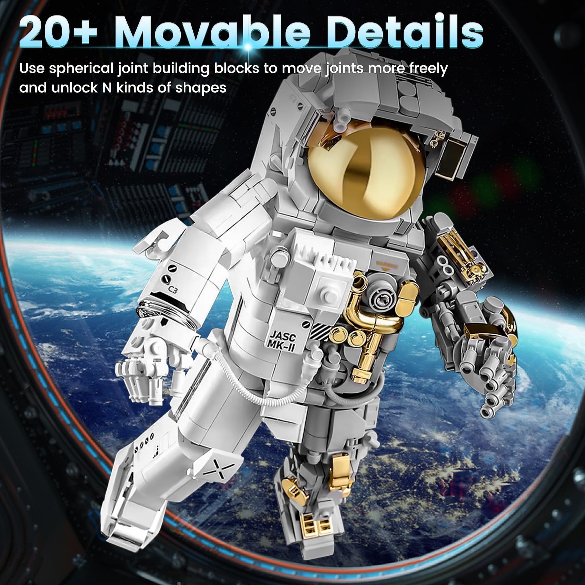 blast orby Space Astronaut Building Block Set, 966 Pcs Astronaut Building Set for Adults, Space Building Kit Toys Gifts for Kids 8-14 with Display