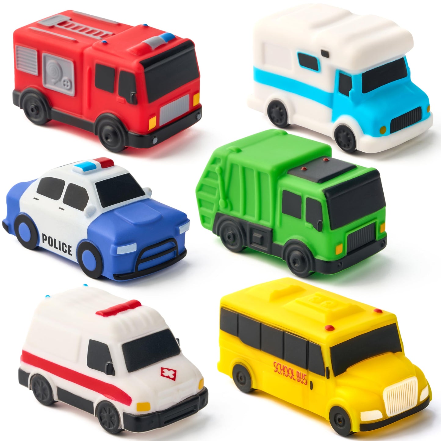 JOYIN 6 Pcs Car Bath Toys, Sealed & No-Hole & Mold Free Bathtub Toys for Kids, Non-Toxic & Soft Water Vehicles Toys, Squeezable & Float on Water, Bath