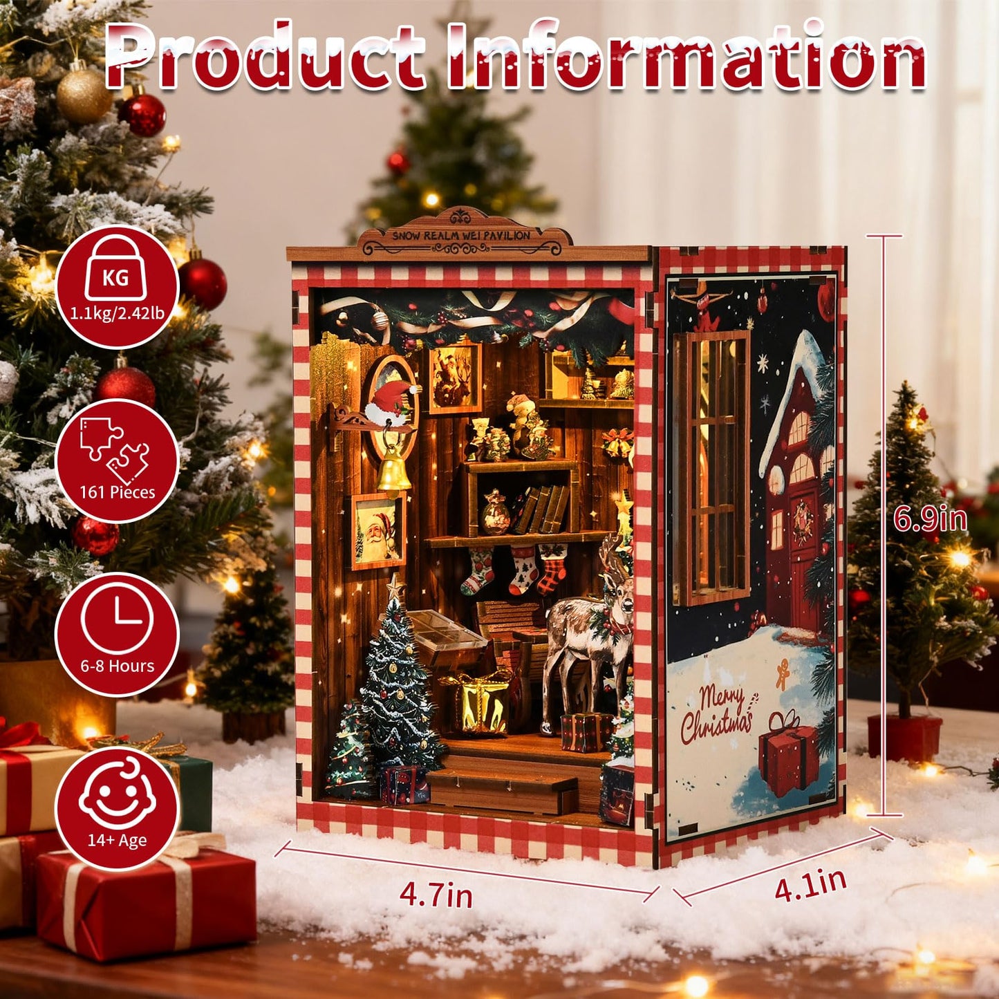Book Nook Kit for Adults, DIY 3D Wooden Puzzle Miniature Booknook Kit with LED Sensor Light, Crafts Bookshelf Decoration Gift for Adults and Teens