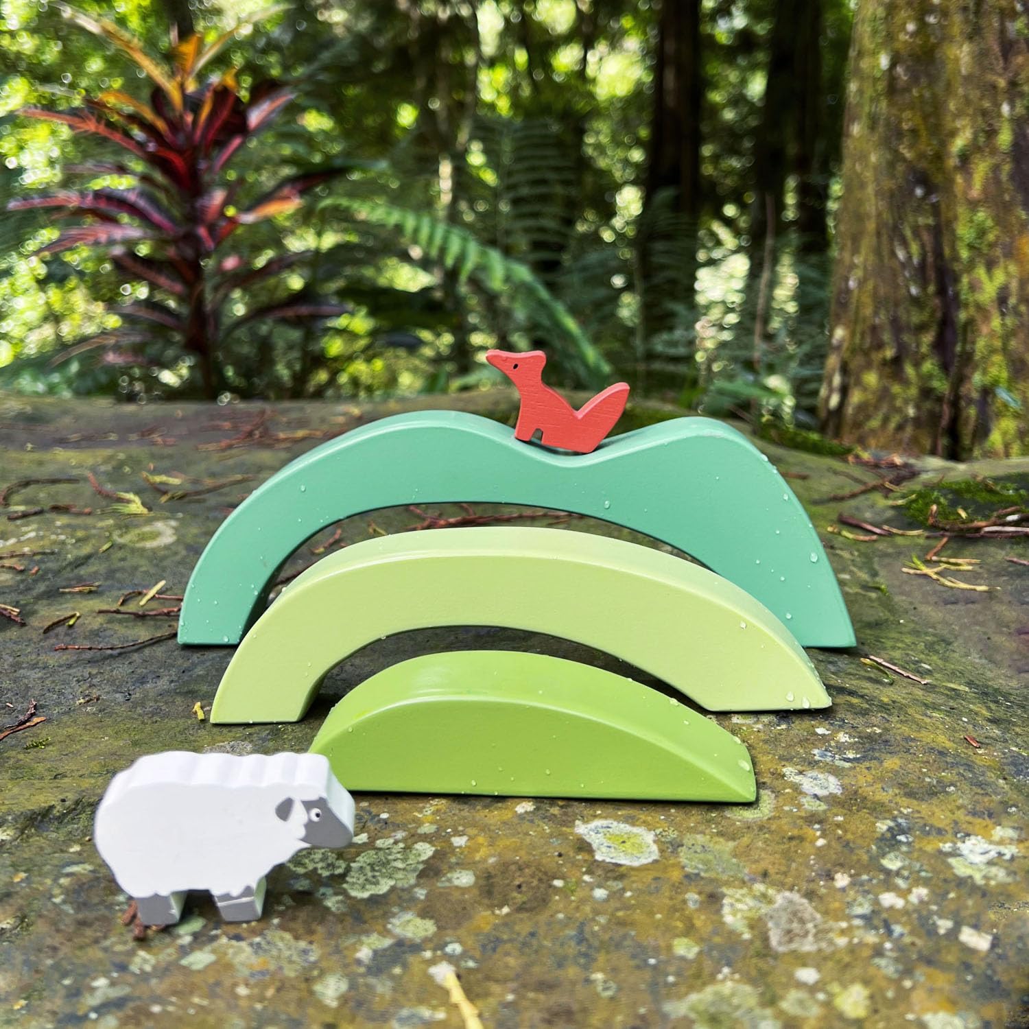 Tender Leaf Toys - Green Hills View - Wooden Stacking, Building Toy Stacker, Blocks - Open-Ended Toy Set with Green Hills View for Inspires Creative