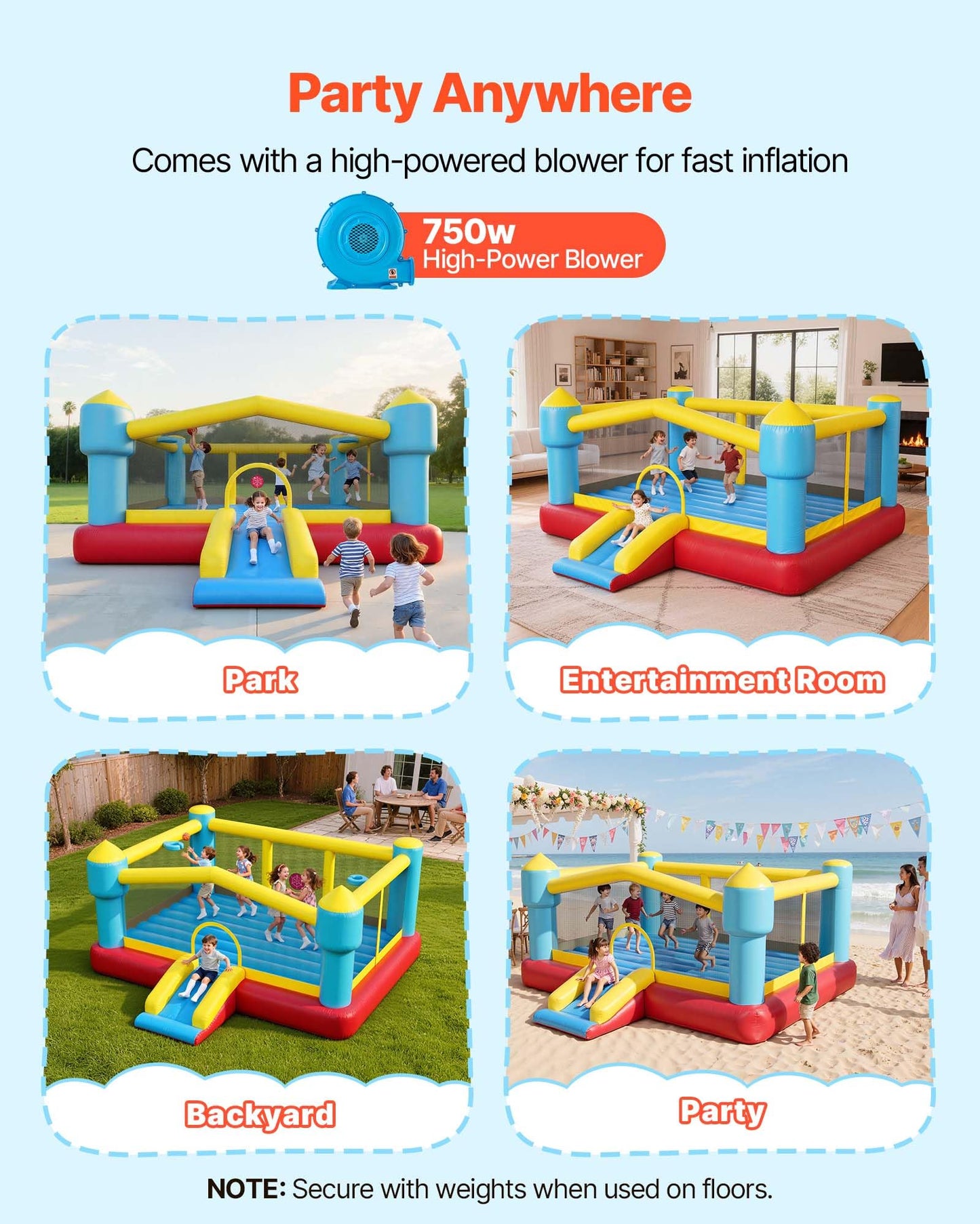 VEVOR Inflatable Bounce House, 14.7 x 13.8 x 6.8 ft Jumping Bouncy Castle, Inflatable Jumper for Kids with Slide, Basketball Hoop, Target Game