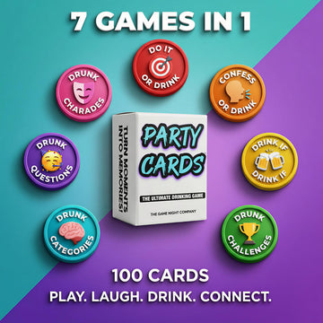 Party Cards - Fun Drinking Games for Adults | 100 Cards | 7 Games in 1 | Drink If, Dare, Confess & More | Card Game for Game Night, Girls Night
