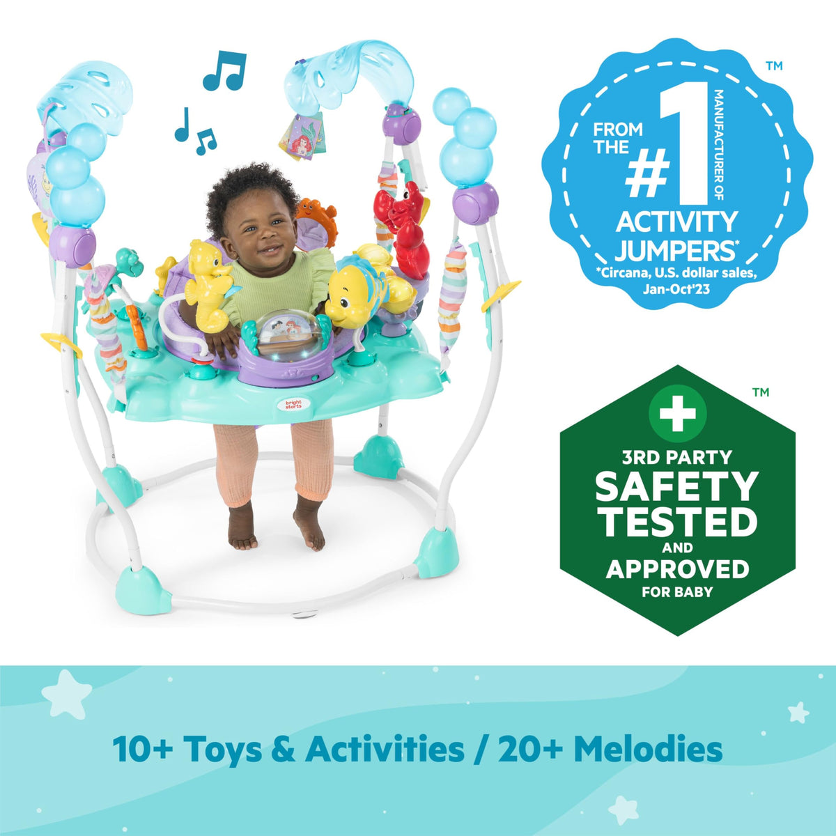 Bright Starts Disney The Little Mermaid Sea of Activities Baby Activity Jumper with Interactive Toys, Lights & Music with Disney Princess Ariel, 6-12
