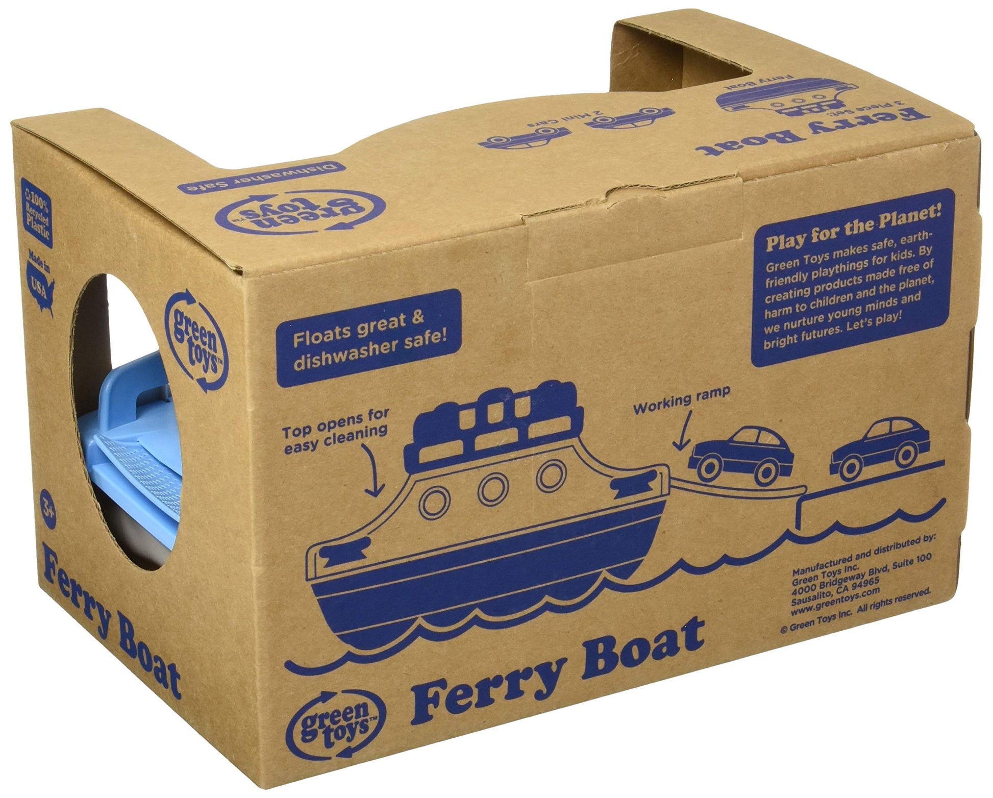 Green Toys Ferry Boat, Blue/White CB - Pretend Play, Motor Skills, Kids Bath Toy Floating Vehicle. No BPA, phthalates, PVC. Dishwasher Safe, Recycled