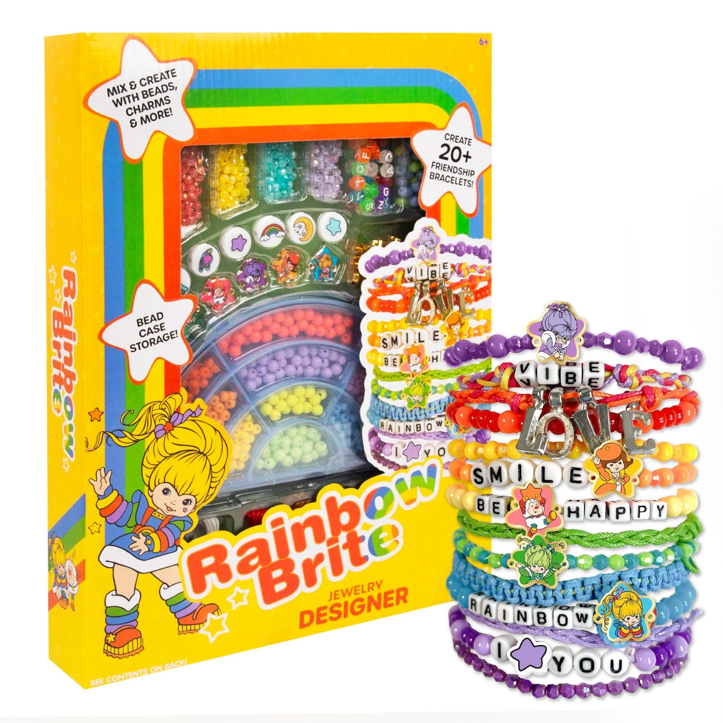 Rainbow Brite Jewelry Designer, Makes Over 20 Rainbow Friendship Bracelets, Includes Enamel Charms, Beads for Jewelry Making, Bead Storage Case