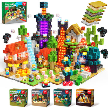 ToyUnited 4-in-1 Magnetic Blocks with 24 Light Up Blocks, 200PCS Magnetic Building Blocks with 8 Base Plates, Screen-Free Magnetic Building Cubes Toy