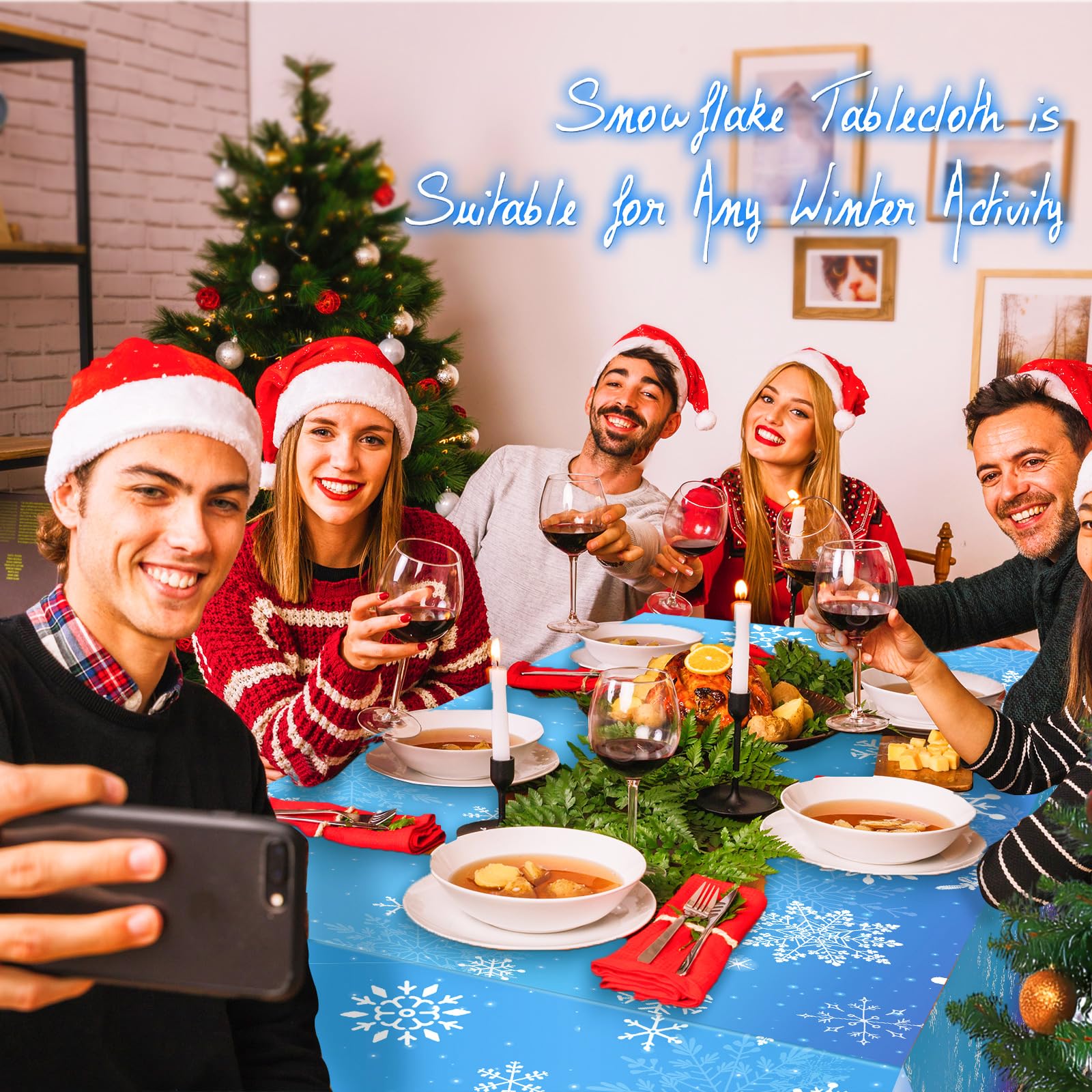 JQSSHXB 3Pcs Winter Snowflake Tablecloth, Frozen Wonderland Plastic Table Cloth, Blue and Purple Snowflake Winter Wonderland Disposable Table Cover
