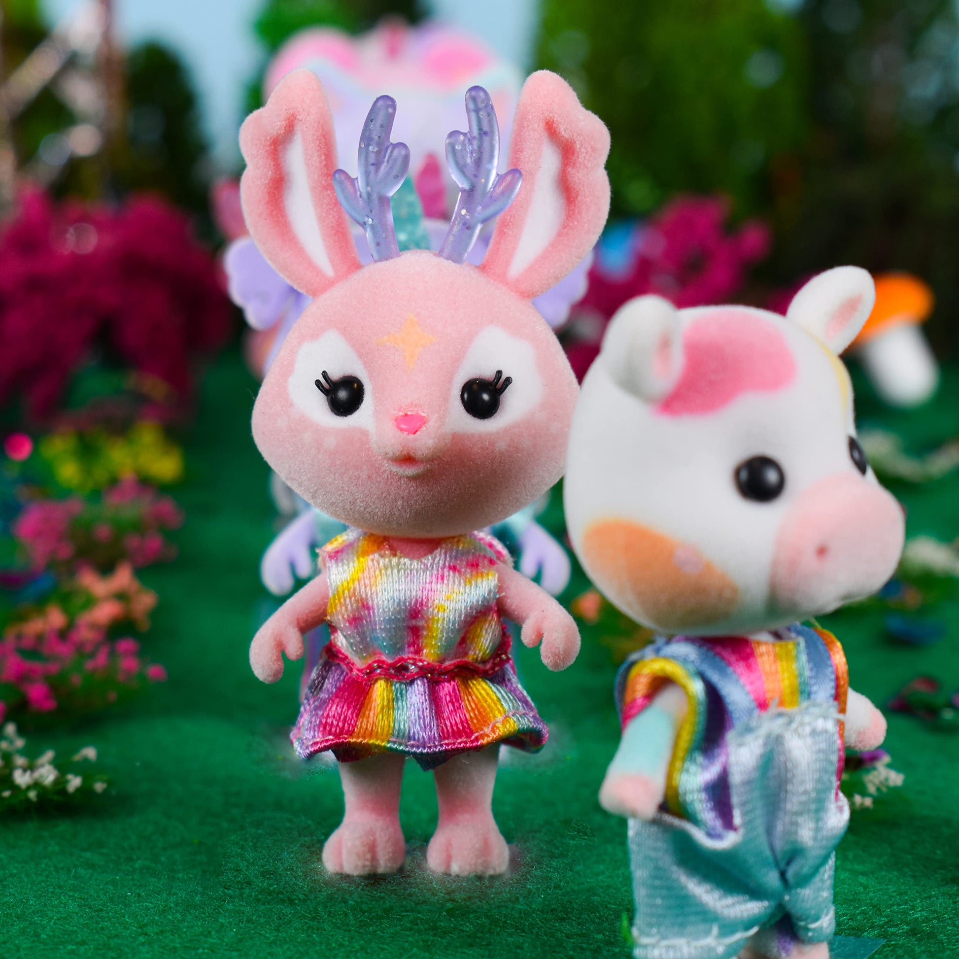 Sunny Days Entertainment Honey Bee Acres Rainbow Ridge Pals - 9 Miniature Flocked Dolls | Small Fantasy Collectible Figures | Pretend Play Toys for