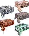 5 Pack Animal Safari Tablecloth,Zoo Print Table Cover,Jungle Animal Theme Leopard Tiger Zebra Giraffe Palm Leaf Print Tablecloth Party Supplies
