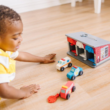 Melissa & Doug Keys and Cars Rescue Garage Wooden Toy Vehicles Set