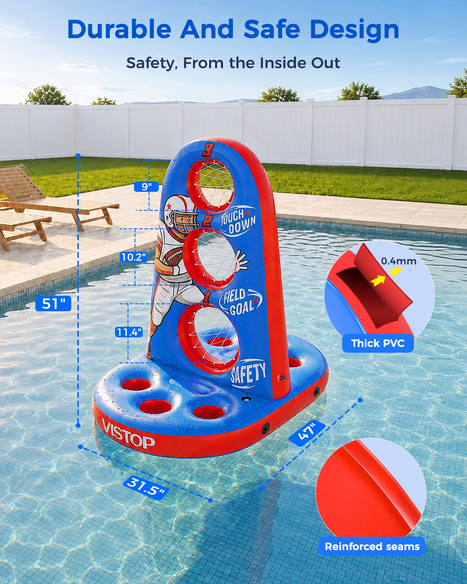 VISTOP Large Inflatable Football Toss Pool Game - Floating for Kids Adults