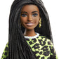 Barbie Fashionistas Doll #144 with Long Brunette Braids Wearing Neon Green Animal-Print Top, Pink Shorts, White Sandals & Earrings, Toy for Kids 3 to