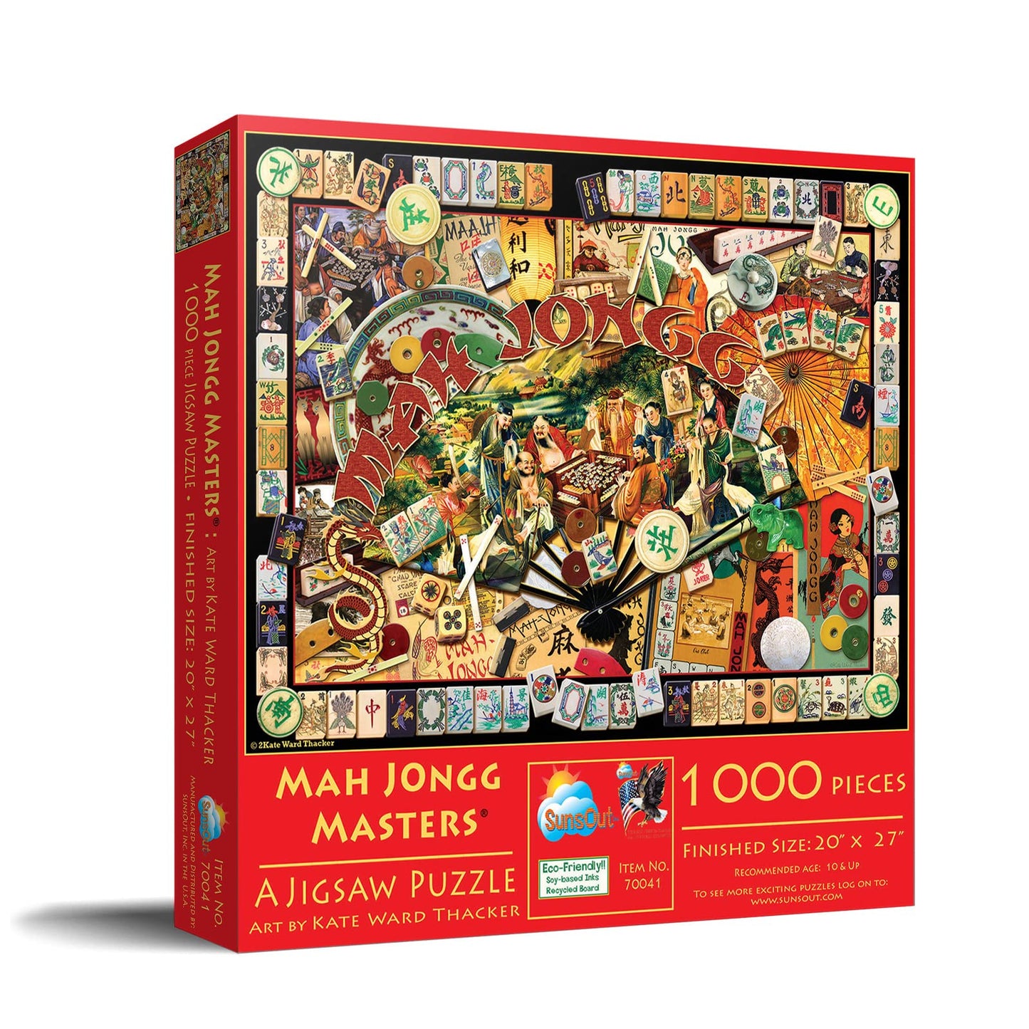 SunsOut Mah Jongg Masters Jigsaw Puzzle for Adults, 1000 piece Jigsaw Puzzle by Artist: Kate Ward Thacker - Finished Size 20" x 27" - MPN# 70041
