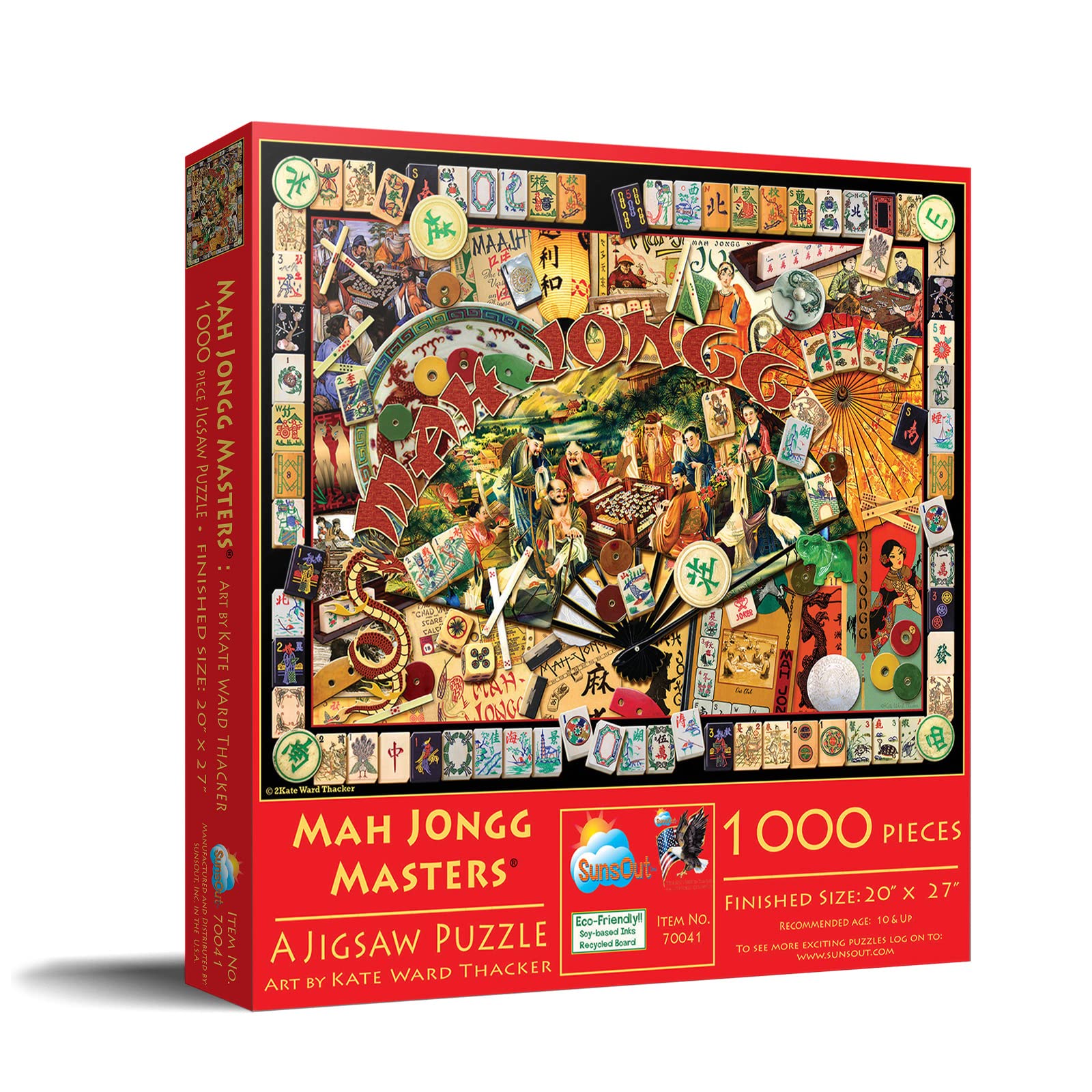 SunsOut Mah Jongg Masters Jigsaw Puzzle for Adults, 1000 piece Jigsaw Puzzle by Artist: Kate Ward Thacker - Finished Size 20" x 27" - MPN# 70041