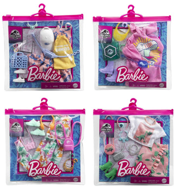 Barbie Fashion Doll Clothing Accessory Sets, Jurassic World, Multiple Outfits with Dinosaur Prints, Pink and Green Colors, 3+ Years GWB08