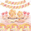 189 Pcs Two Groovy Birthday Party Tableware Set, Groovy Boho Hippie Daisy Tablecloth 24 Guests Dinner Plates Dessert Plates Cups and Napkins for Girl