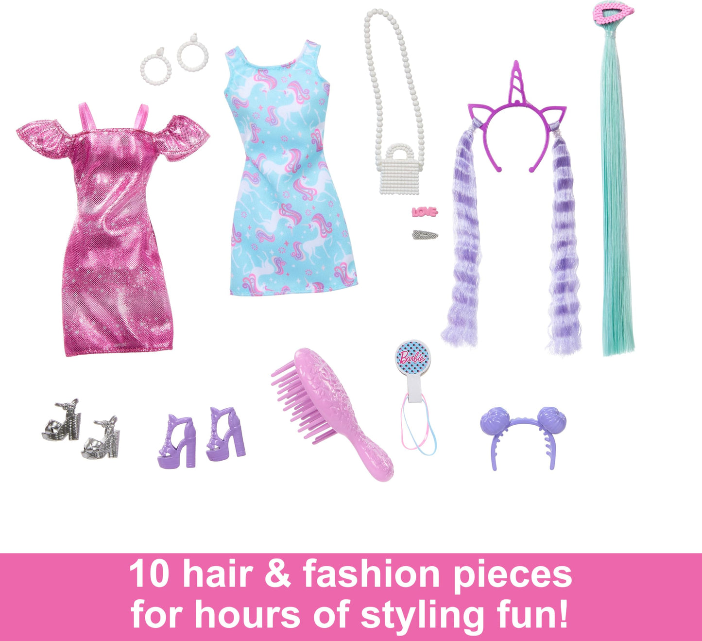 Barbie Fun & Fancy Set, Fashion Doll with Extra-Long Color-Streaked Black Hair, Clothes & Styling Accessories