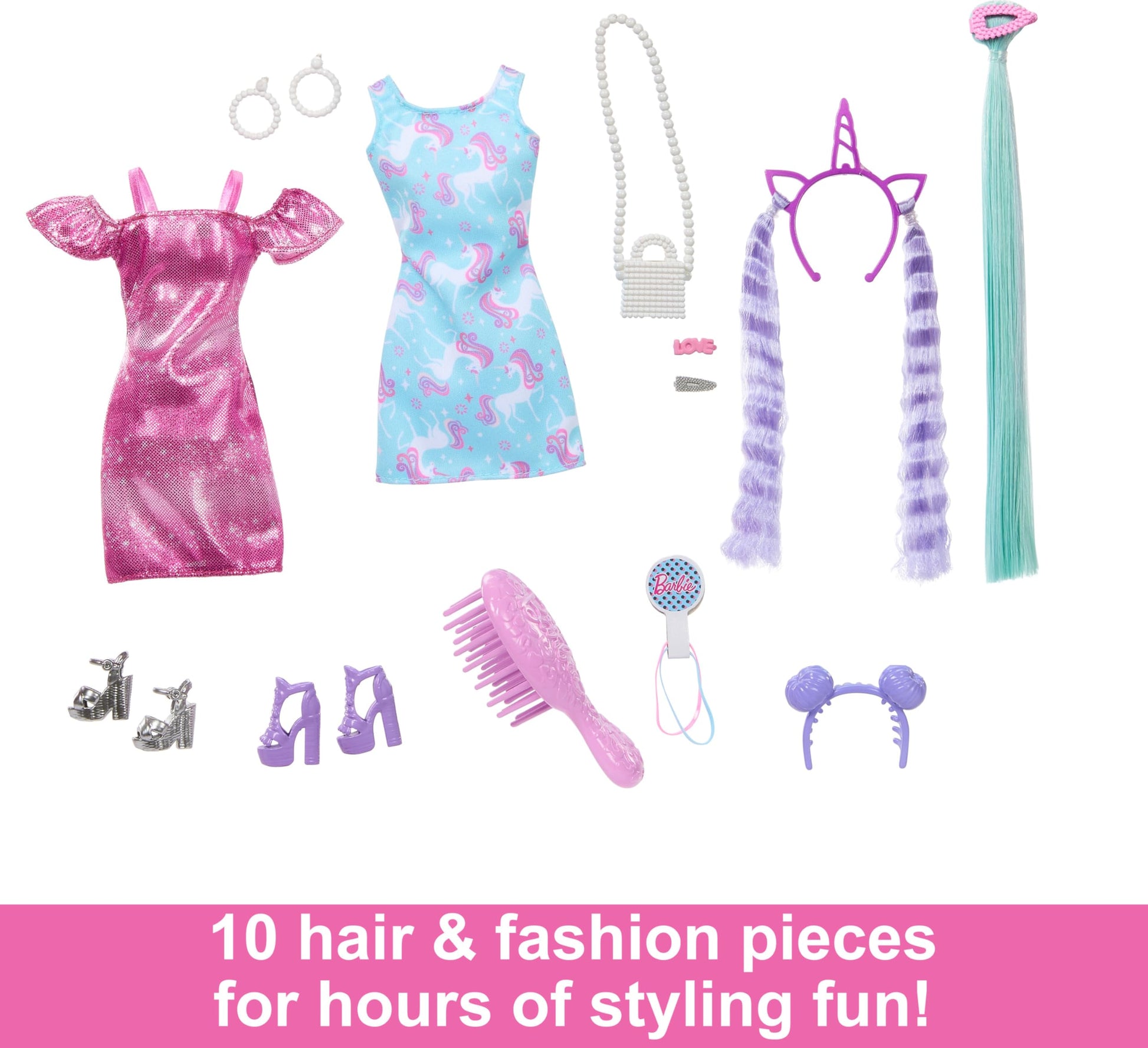 Barbie Fun & Fancy Set, Fashion Doll with Extra-Long Color-Streaked Black Hair, Clothes & Styling Accessories