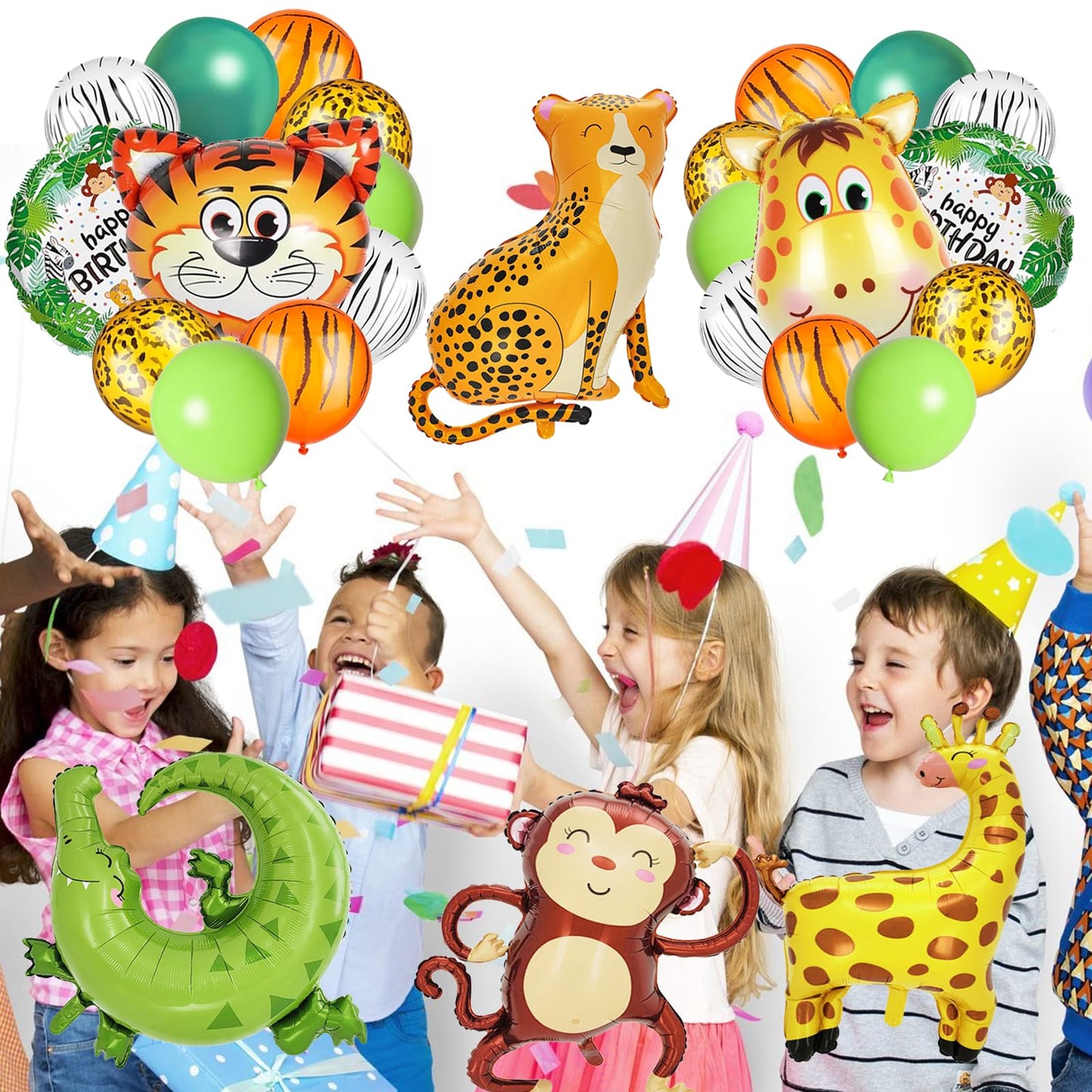 40 PCS Safari Jungle Animal Balloons Wild One Birthday Decorations Various Jungle Animal Balloons Monkey Elephant Zebra Leopard for Kids Safari Baby