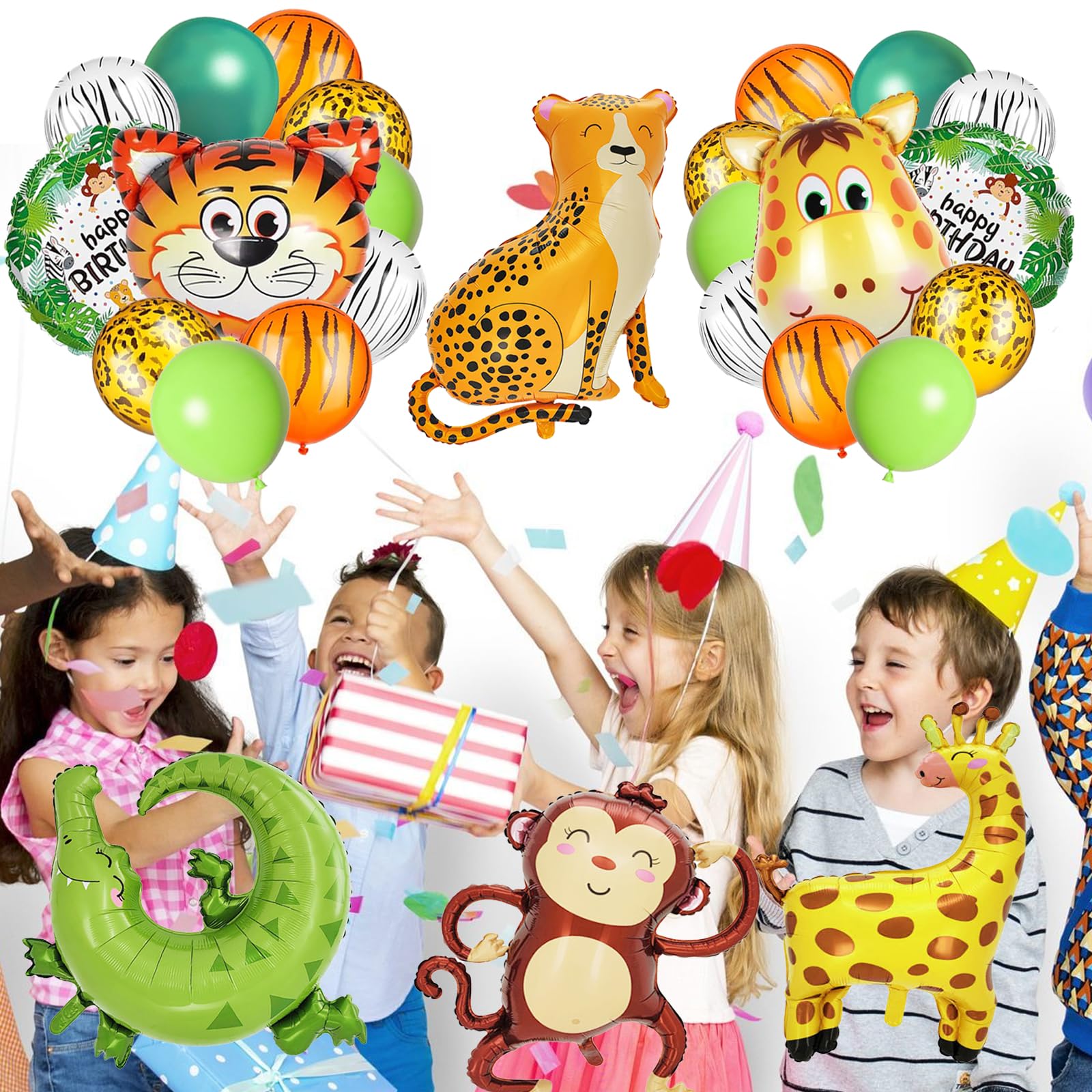 40 PCS Safari Jungle Animal Balloons Wild One Birthday Decorations Various Jungle Animal Balloons Monkey Elephant Zebra Leopard for Kids Safari Baby