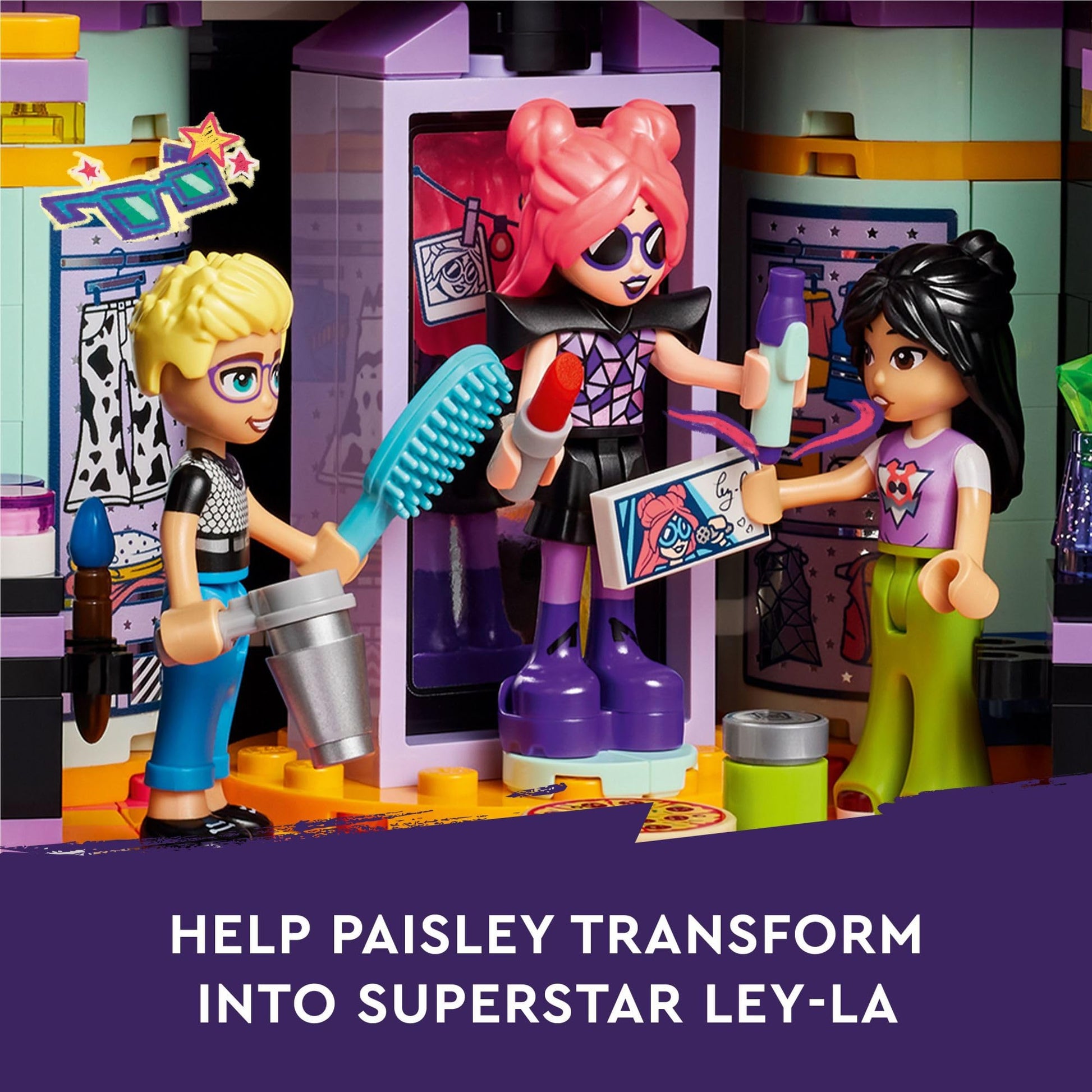 LEGO Friends Pop Star Music Tour Bus Play Together Toy, Social-Emotional Musical Toy with 4 Mini-Doll Characters, Toy Truck Building Kit, Music Gift