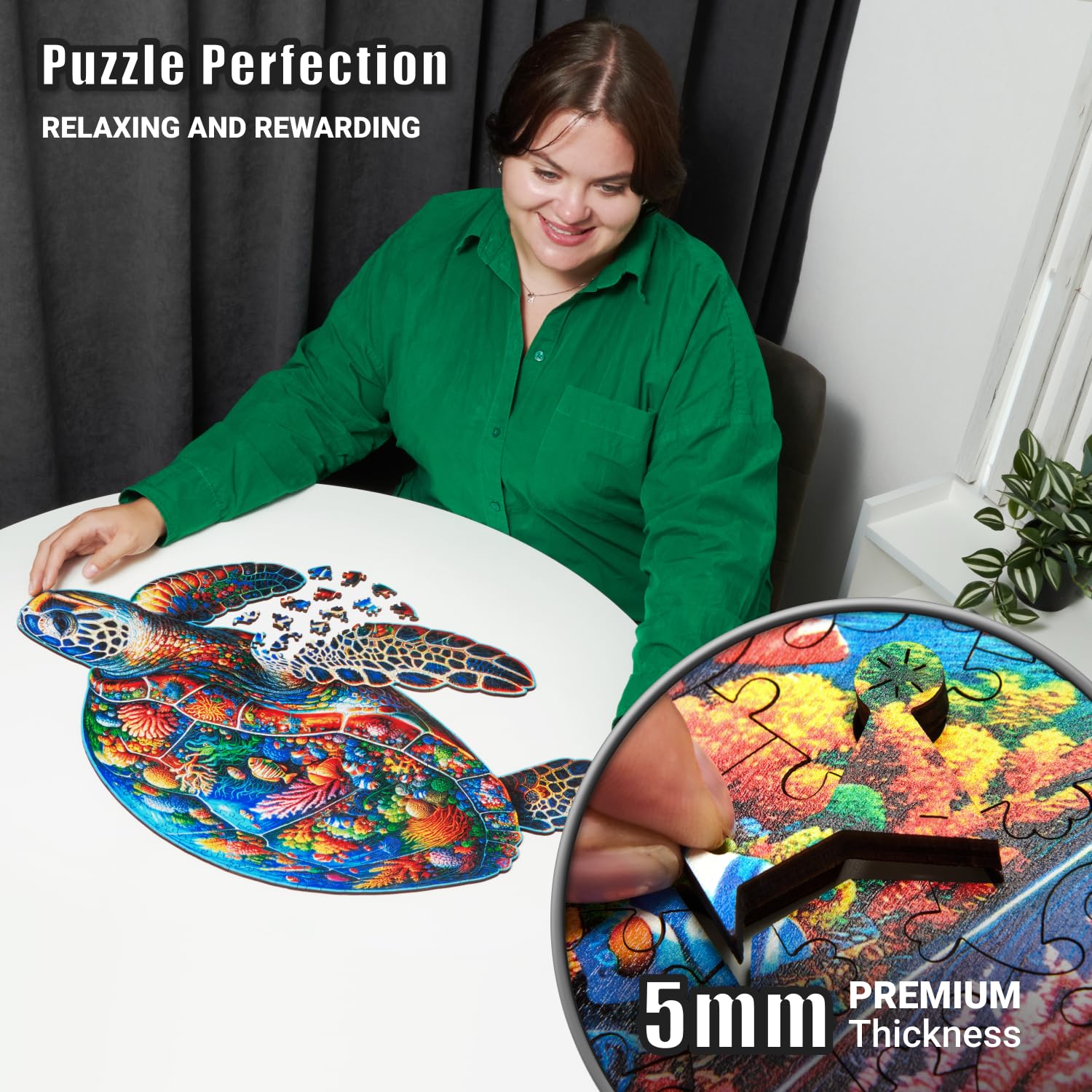 LEOGOR Wooden Jigsaw Puzzles for Adults 500 Pieces (25.2 x 16.4 in), Sea Turtle Puzzle, Extra-Thick 5mm Wood, Colorful Marine Life Design, Unique Gift