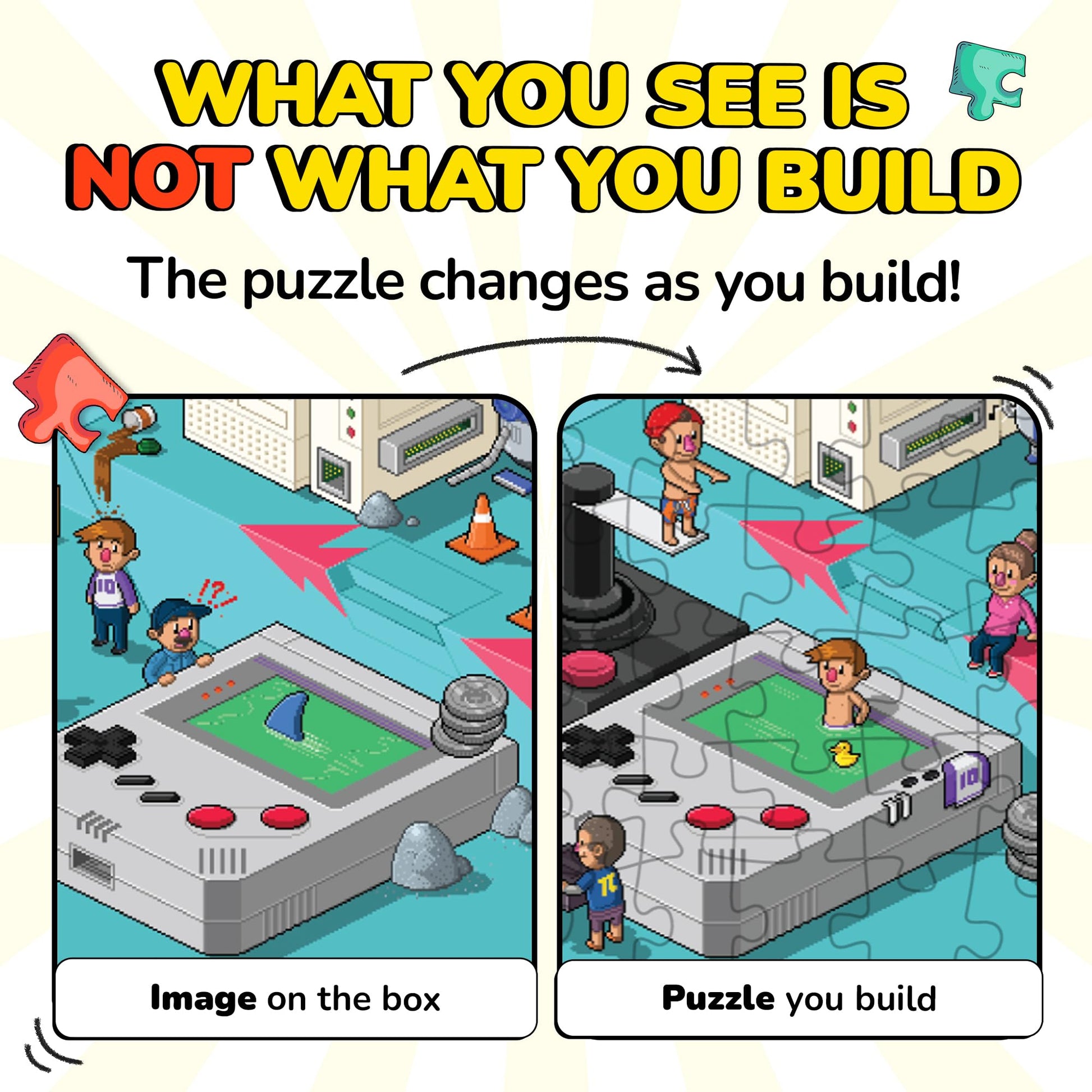 Odd Pieces Jigsaw Puzzles 1000 Pieces with Storytelling Comics, for Women, White Elephant, Mystery Puzzle for Adults & Kids - 19.7'' x 27.6''