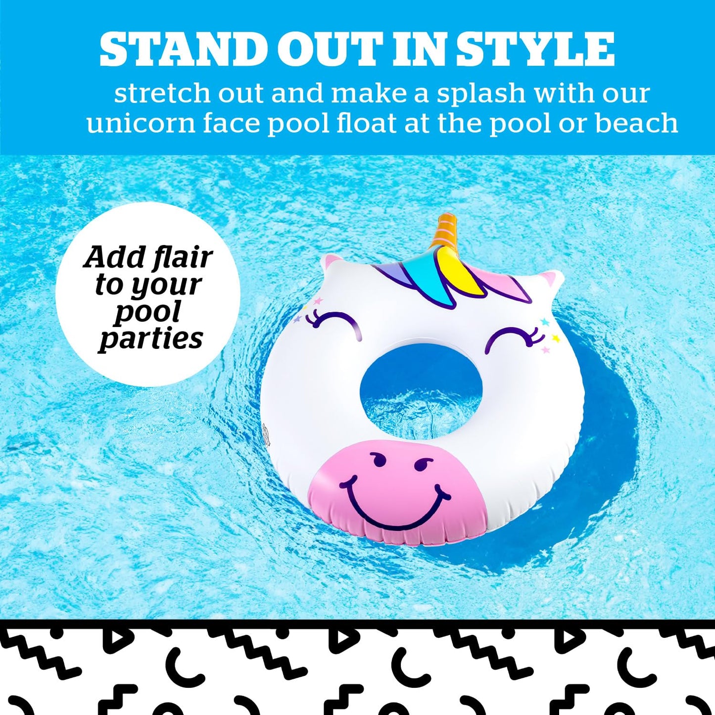 BigMouth Inc. Happy Unicorn Pool Float, Large 4' Wide Inflatable Floatie Tube, Blow Up Swim Ring, Fun Outdoor Summer Pool Party Water Toy