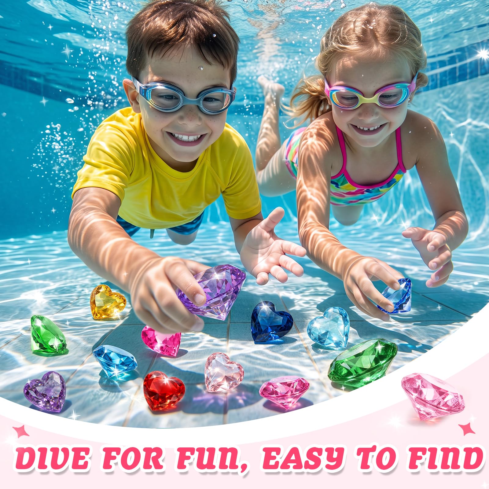 Niceup 24pc Diving Gems Pool Toys, 4 Extra Large and 20 Large Acrylic Gems
