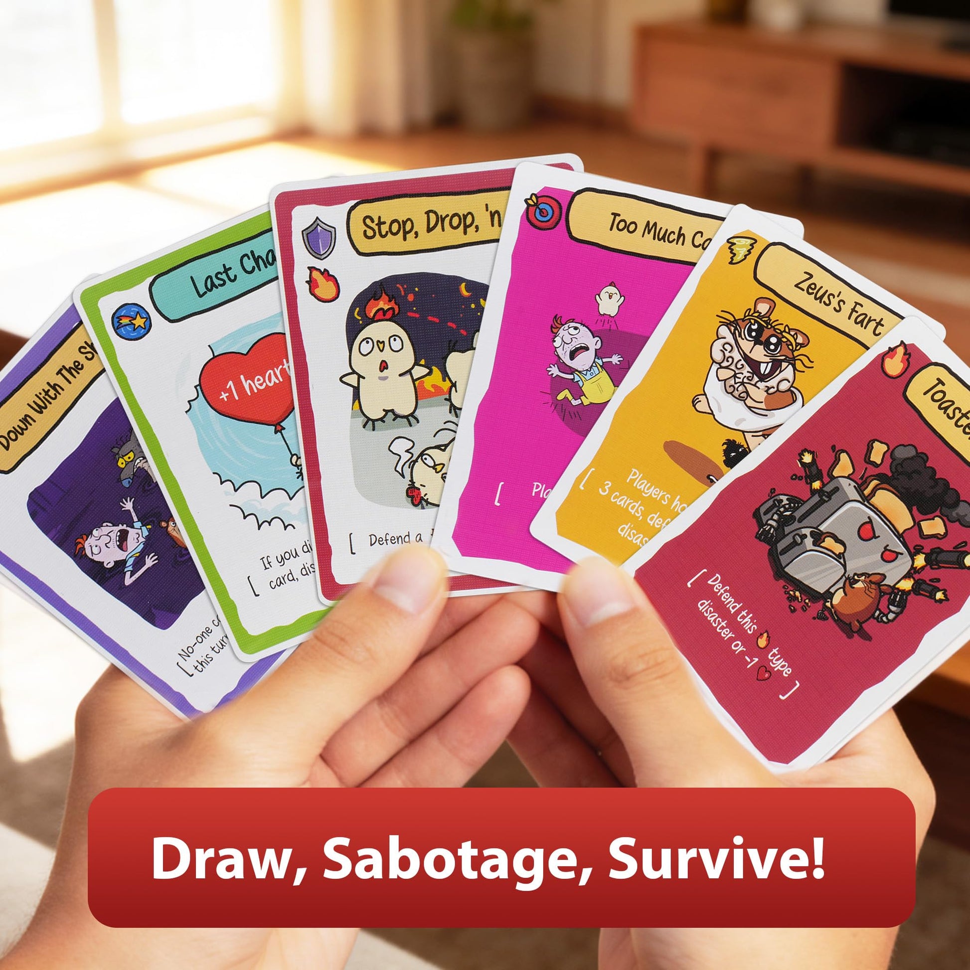 DECK OF DISASTERS Fun Party Card Games | Easy to Learn Family Board Game for Adults, Teens and Kids Ages 8+, 2-6 Players | Fast-Paced Elimination Game