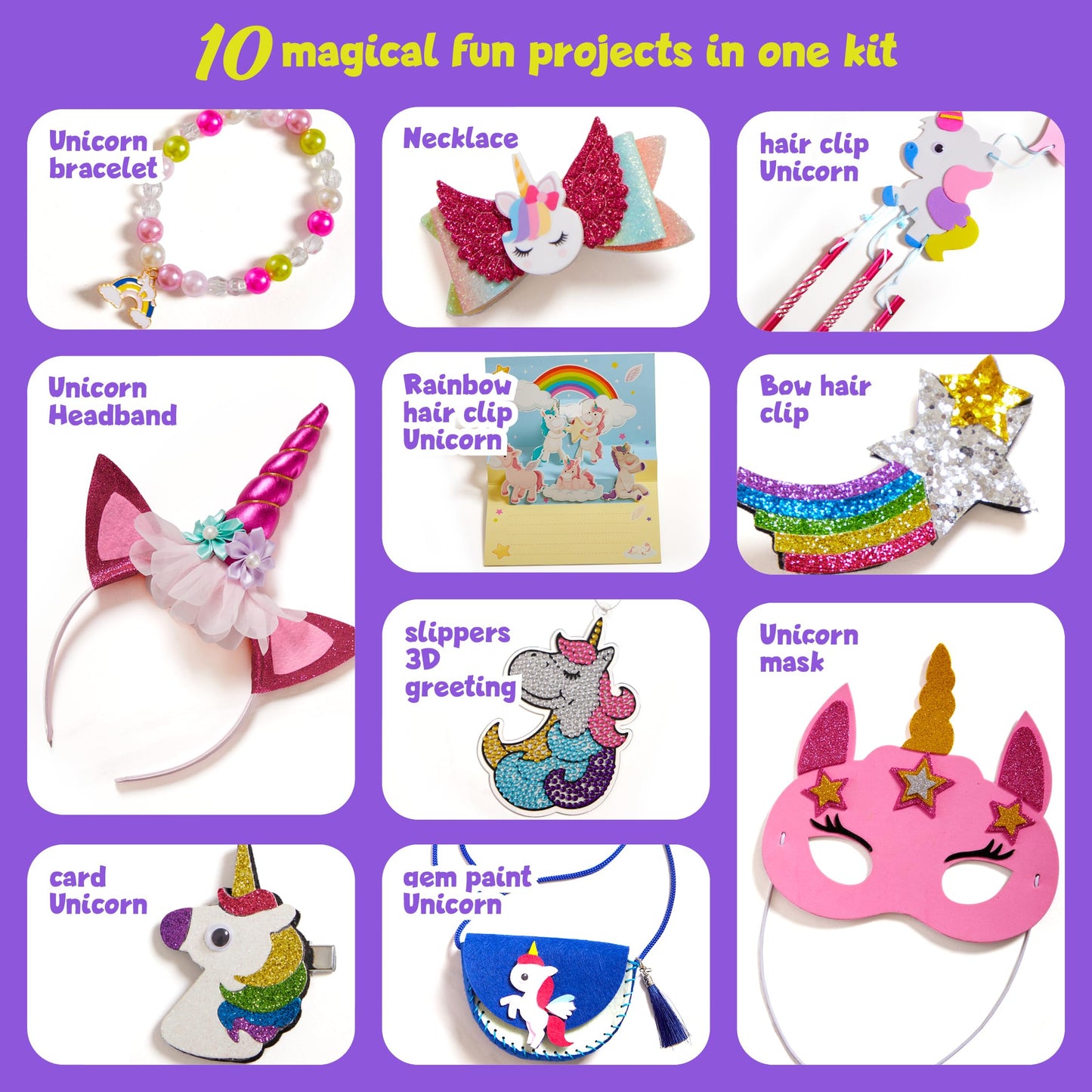 Unicorn Craft Kit for Girls - 10 Projects - Gifts for 5 Year Old Girl - Arts and Crafts for Kids 4-8 - Toys for Ages 5-7 - 4 5 6 7 8 Year Old Girl