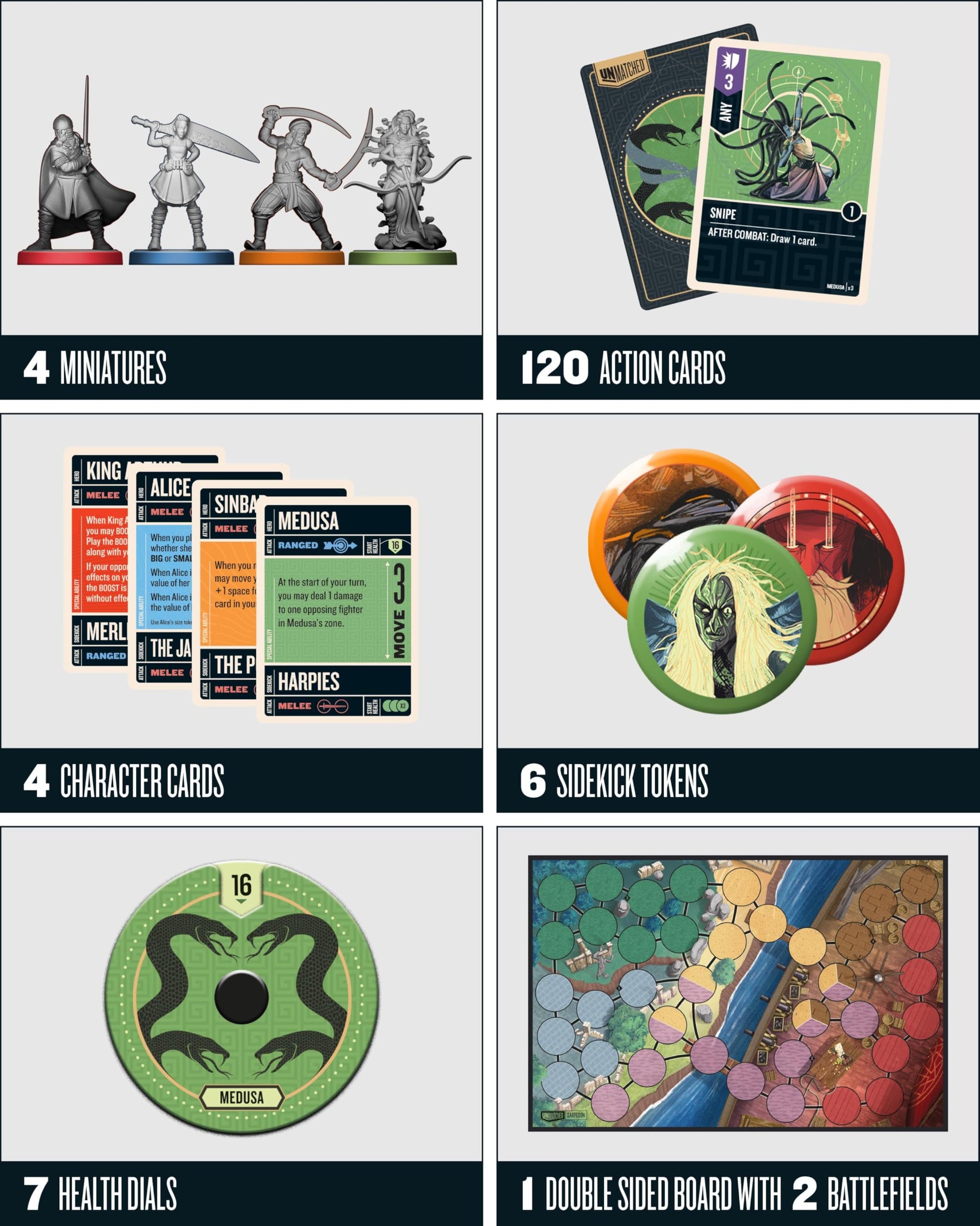 Restoration Games Unmatched Battle of Legends Vol 1 - Strategy Board Game for 2 to 4 Players - Expansion with 4 Heroes and Battlefields - 20-40 Min