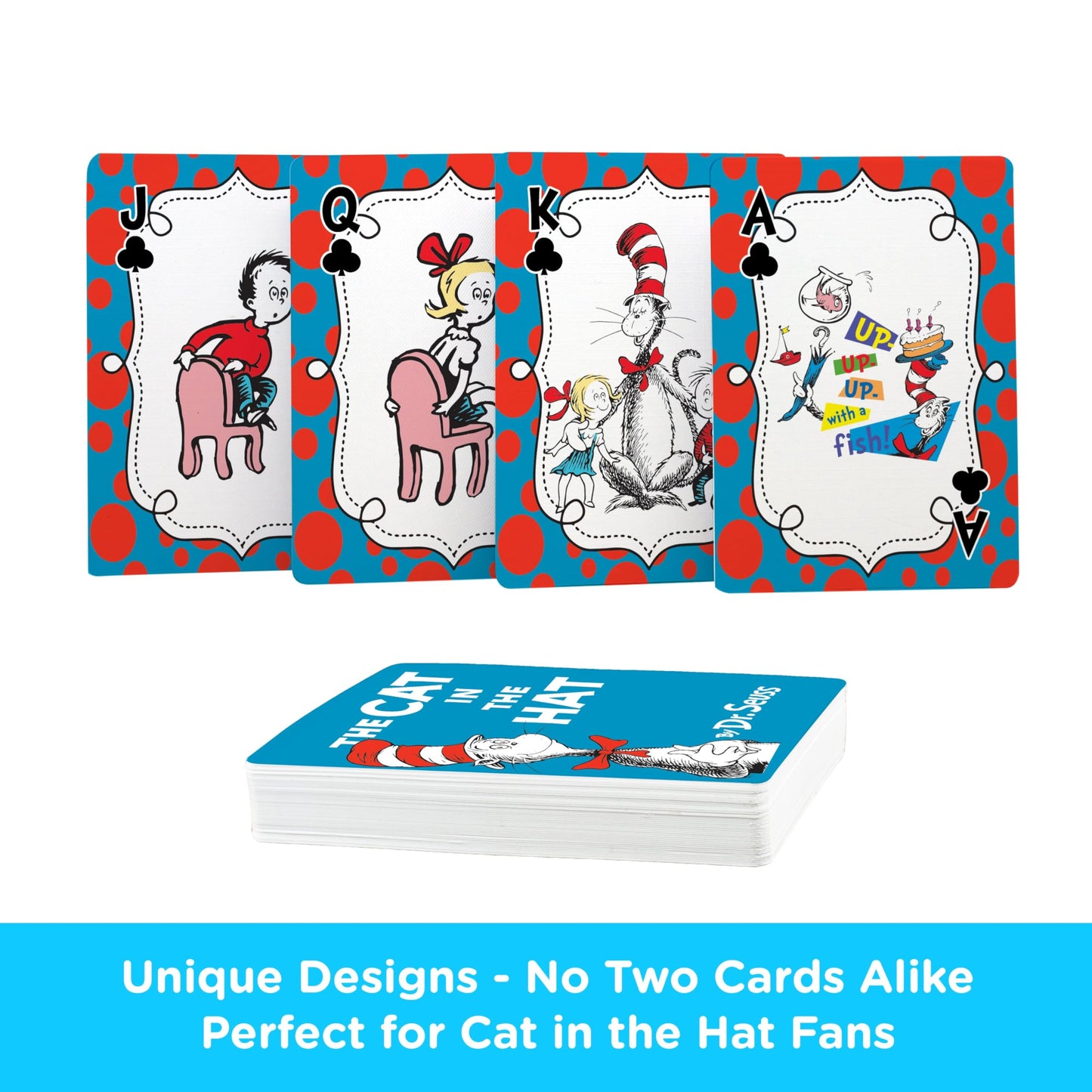 Aquarius Cat in the Hat Playing Cards Standard Size - Dr Seuss Themed Novelty Deck with 52 Unique Designs - Collectible Merchandise Gift for Teens