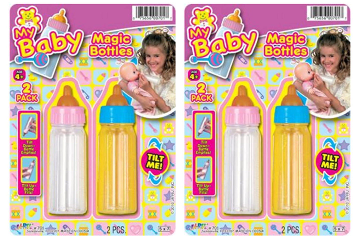 JA-RU Magic Baby Doll Bottles (4 Pack) - Milk and Juice Bottles, Baby Doll Accessories