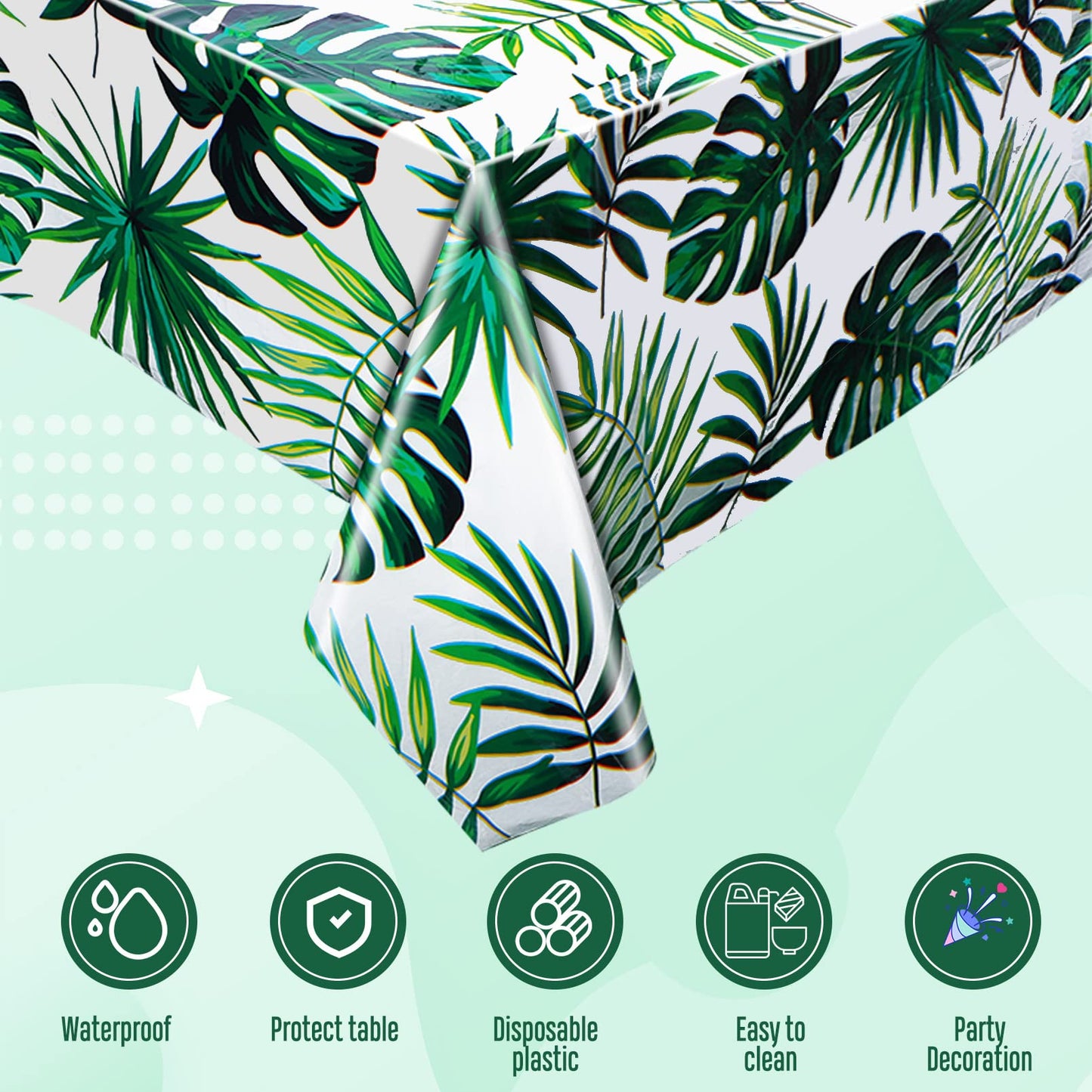 5 Pack Animal Safari Tablecloth,Zoo Print Table Cover,Jungle Animal Theme Leopard Tiger Zebra Giraffe Palm Leaf Print Tablecloth Party Supplies