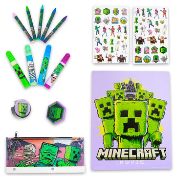 Minecraft Stationery Set for Boys - Bundle with Video Game Notebook, Stickers, Coloring Utensils, Pencil Holder, More | Minecraft Art Set for Kids