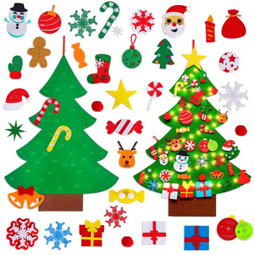 Max Fun DIY Felt Christmas Tree for Toddlers with 49 Christmas Ornaments + Tic-Tac-Toe Games for Kids Wall Hanging Christmas Decorations Felt Craft