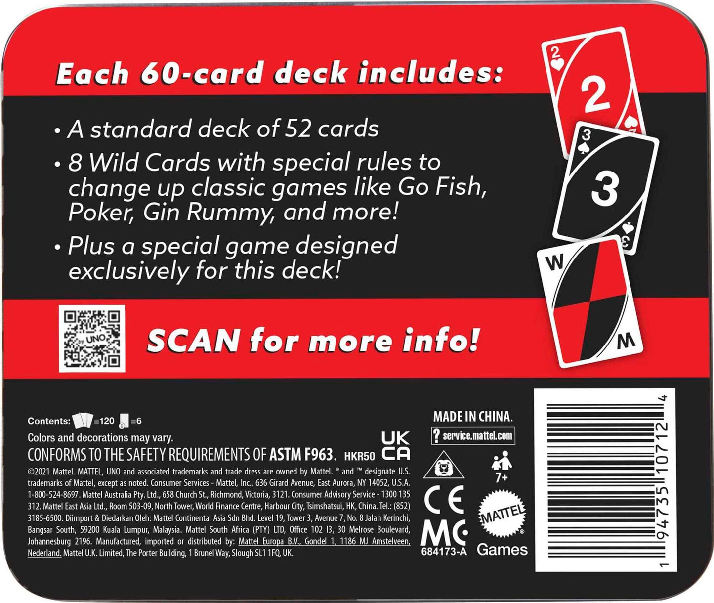 Mattel Games Wild Twists Playing Cards by UNO Brand, 2 Sets of Standard 52-Card Deck Plus 8 Special Wild Cards in Storage Tin