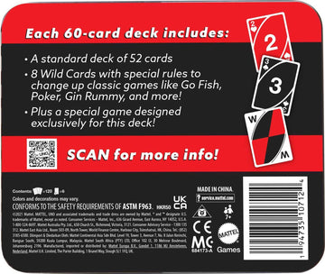 Mattel Games Wild Twists Playing Cards by UNO Brand, 2 Sets of Standard 52-Card Deck Plus 8 Special Wild Cards in Storage Tin