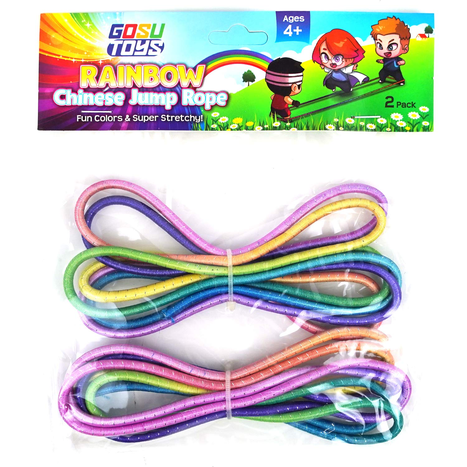Rainbow Chinese Jump Ropes Bundle Pack for Kids 2 Pack Jump Ropes Outdoor Indoor Play with 2 GosuToys Stickers