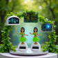 2 Pieces Green Solar Powered Dancing Hula Dashboard Decorations Swinging Bobbleheads Solar Dancing Figurines Collection Figurines for Auto Interior