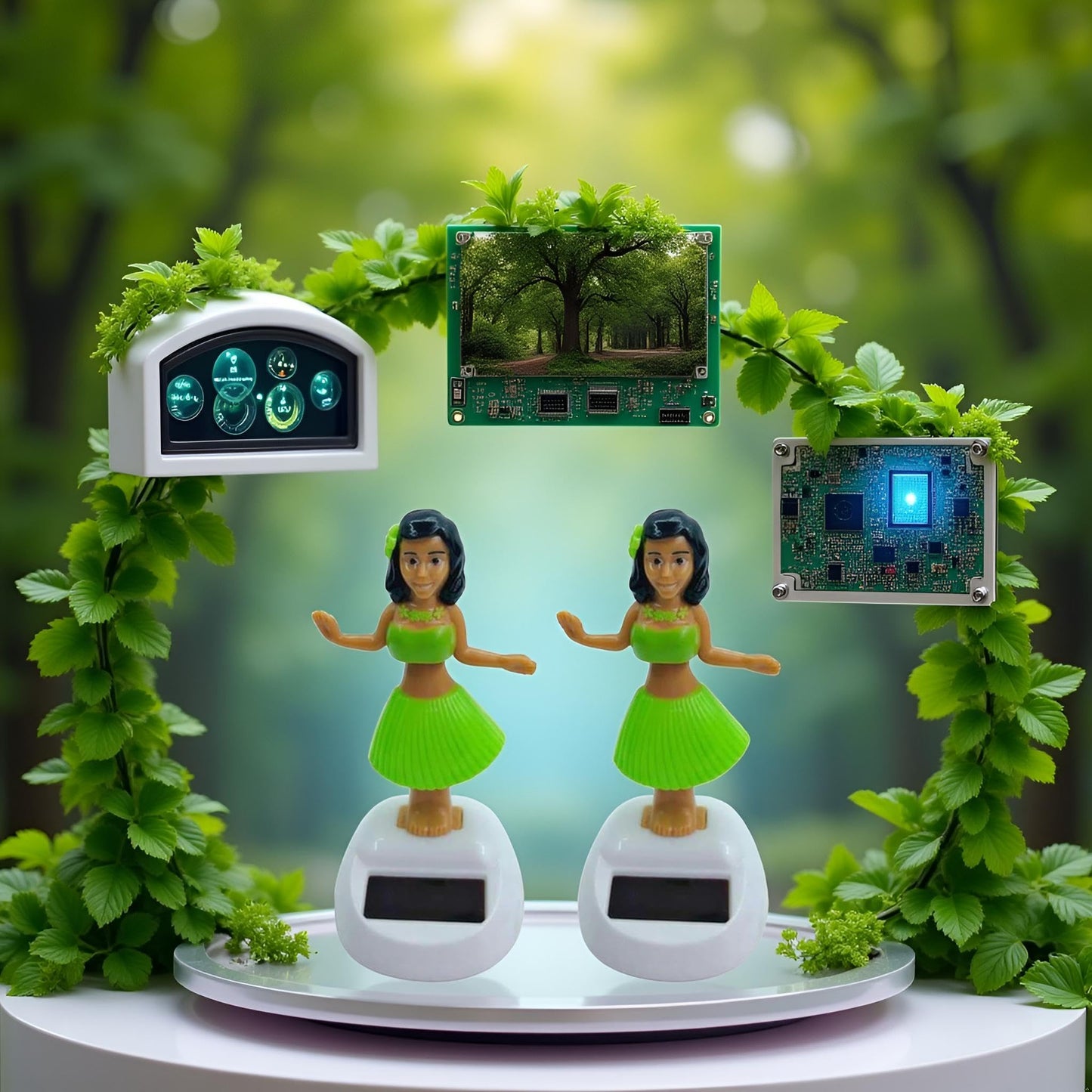 2 Pieces Green Solar Powered Dancing Hula Dashboard Decorations Swinging Bobbleheads Solar Dancing Figurines Collection Figurines for Auto Interior