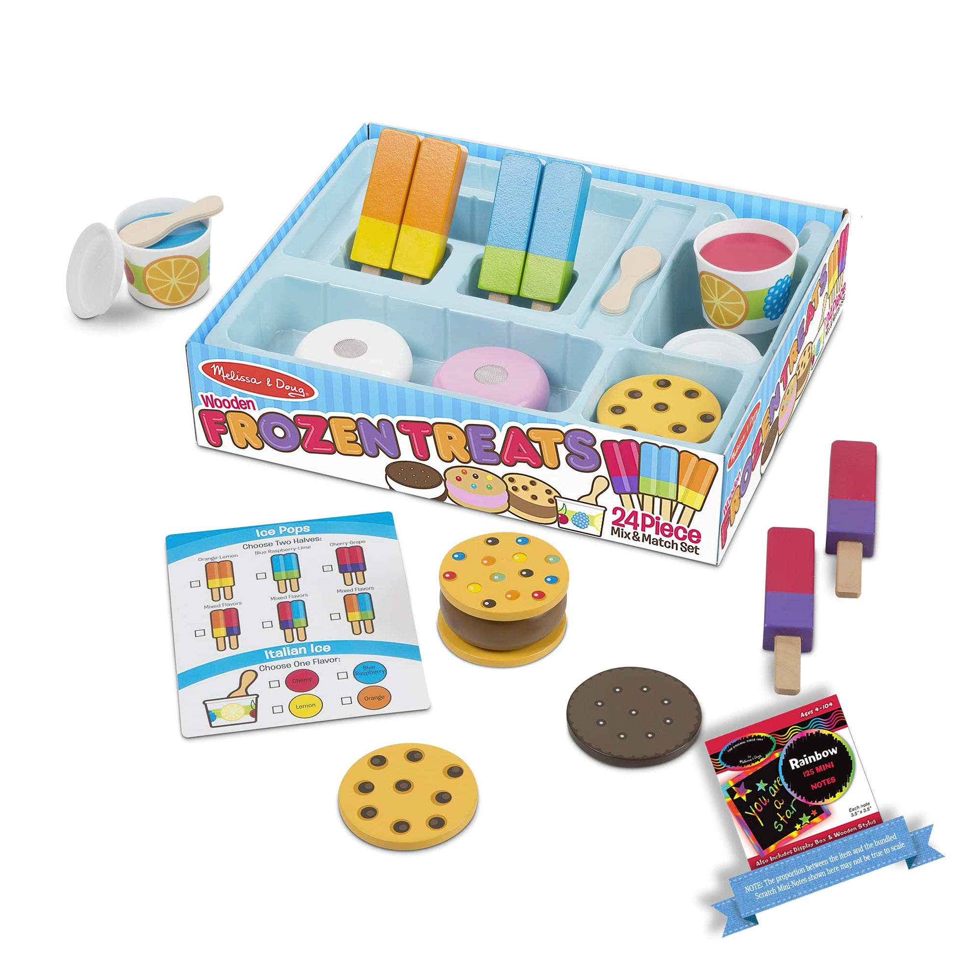 F?r?o?z?e?n Treats: Wooden Play Food Set Bundle with 1 Theme Compatible M&D Scratch Fun Mini-Pad (09869)