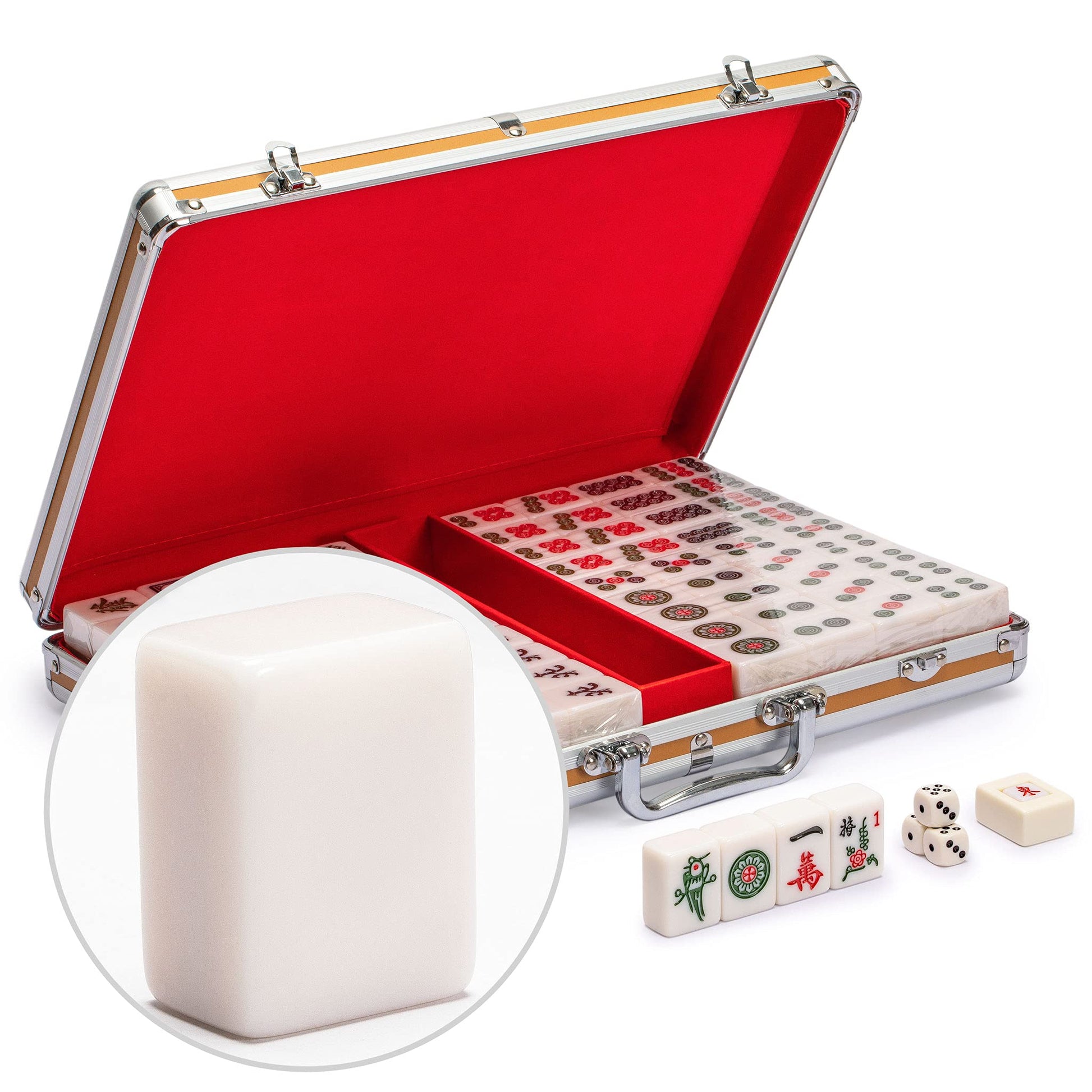 Yellow Mountain Imports Champion-Size Chinese Mahjong Set -146 Large Melamine Tiles, Dice, Wind Indicator & Aluminum Case - No Numbers or Letters