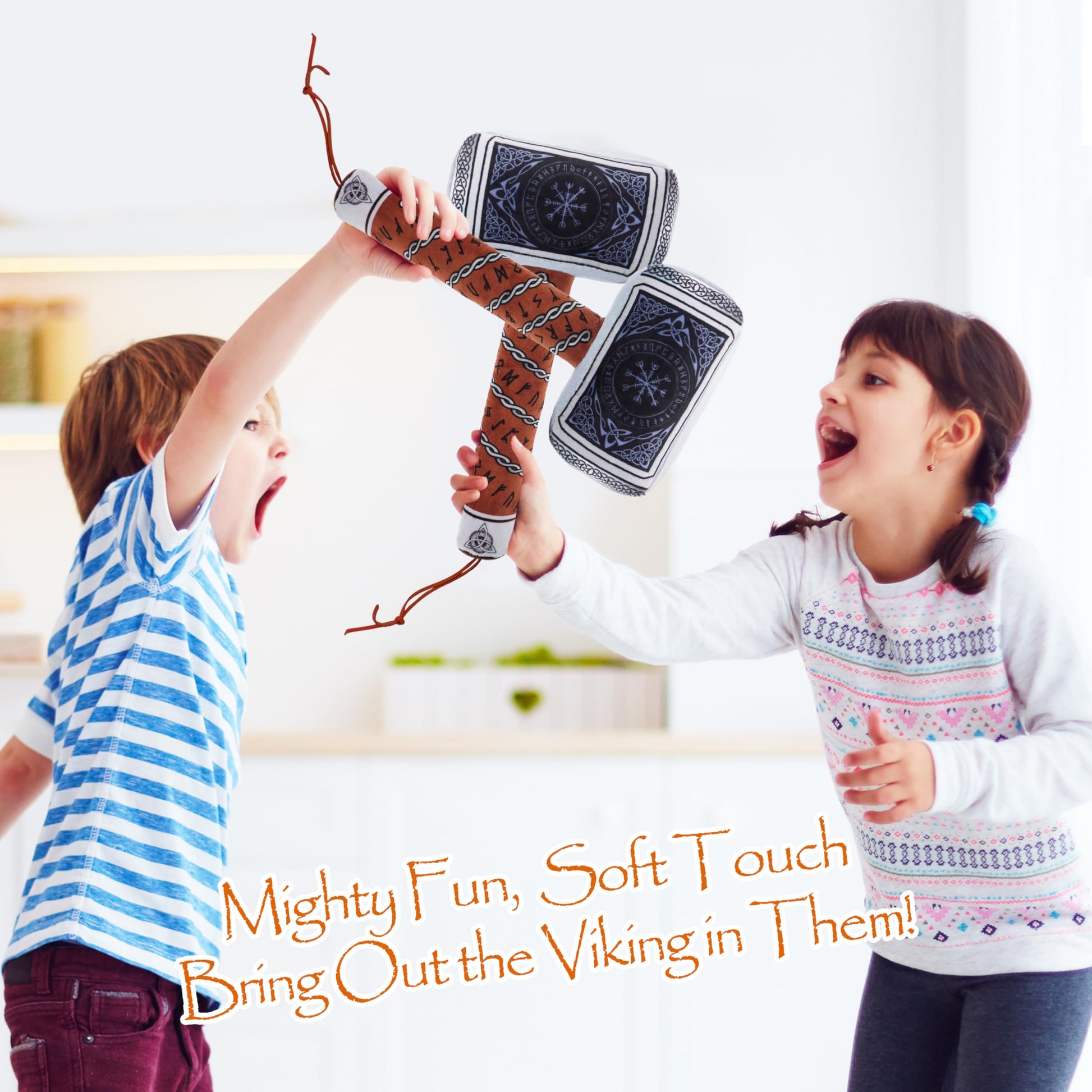 June Garden Little Vikings Soft Plush Hammer - Pretend Play Viking Weapon for Kids - 13” Nordic Inspired Toy