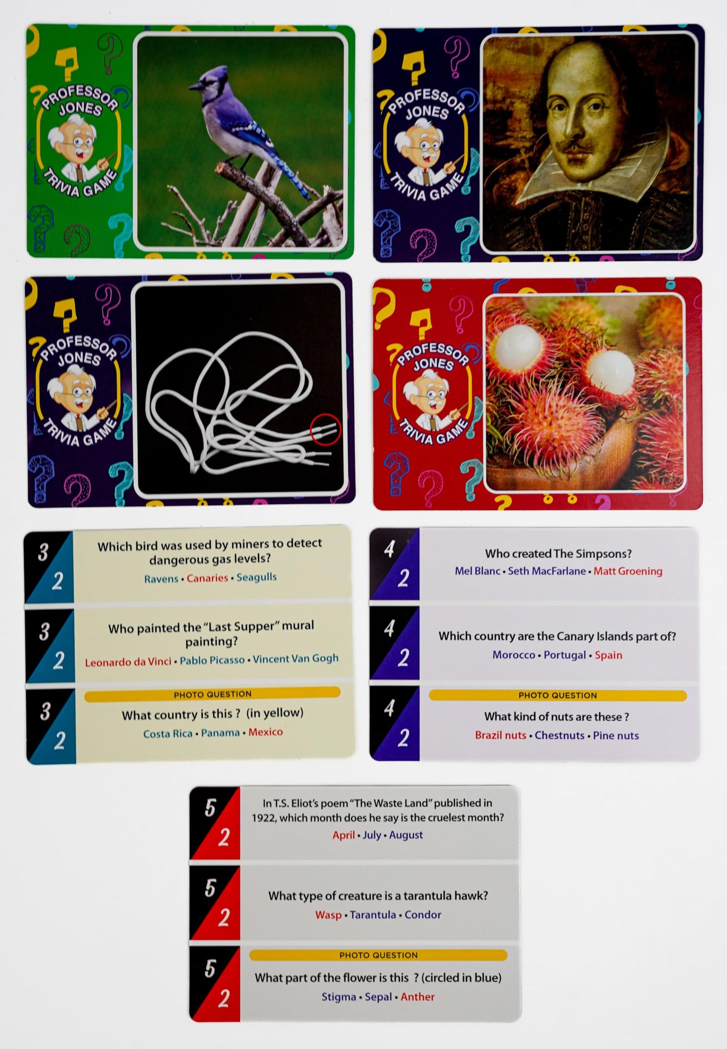 Trivia Game by Professor Jones - 450 Questions with Easy, Medium & Hard Levels, Photo Challenge Cards, Family Trivia Game for Adults & Teens, Party