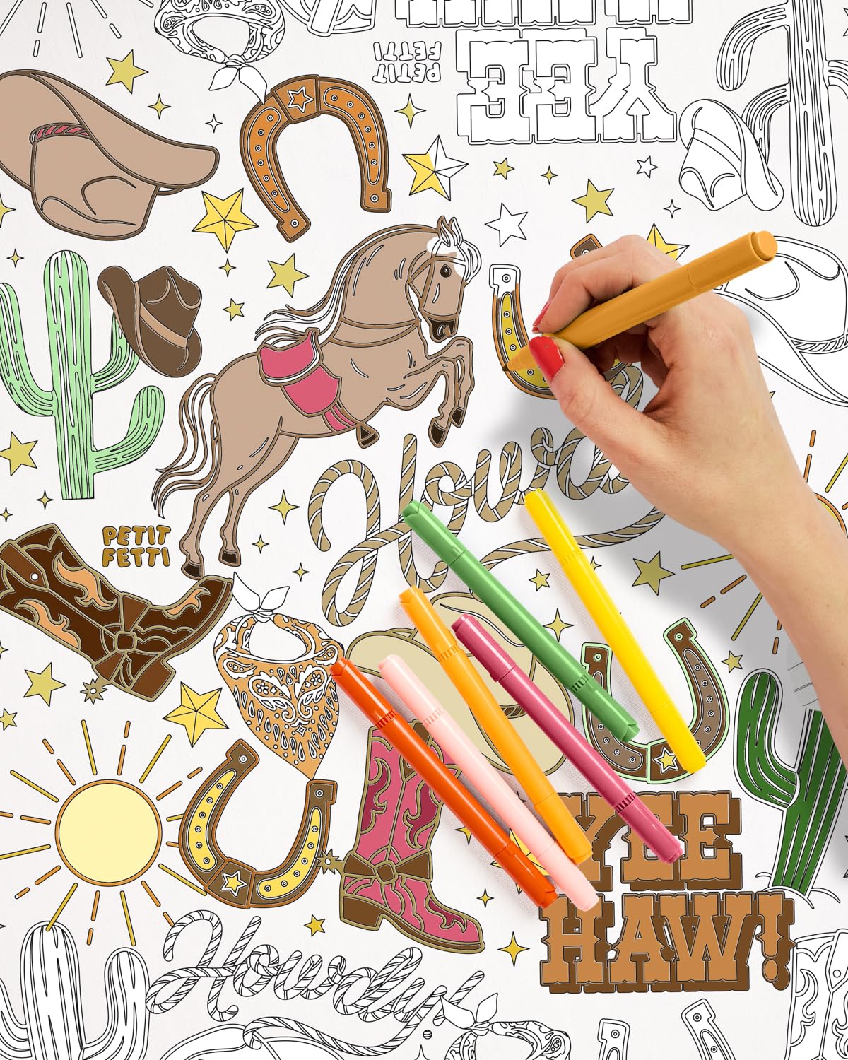 xo, Fetti Western Coloring Tablecloth | Western Party, Cowboy Birthday, Kids Activity, Disposable, Arts and Crafts, Rodeo Decor, Cowgirl